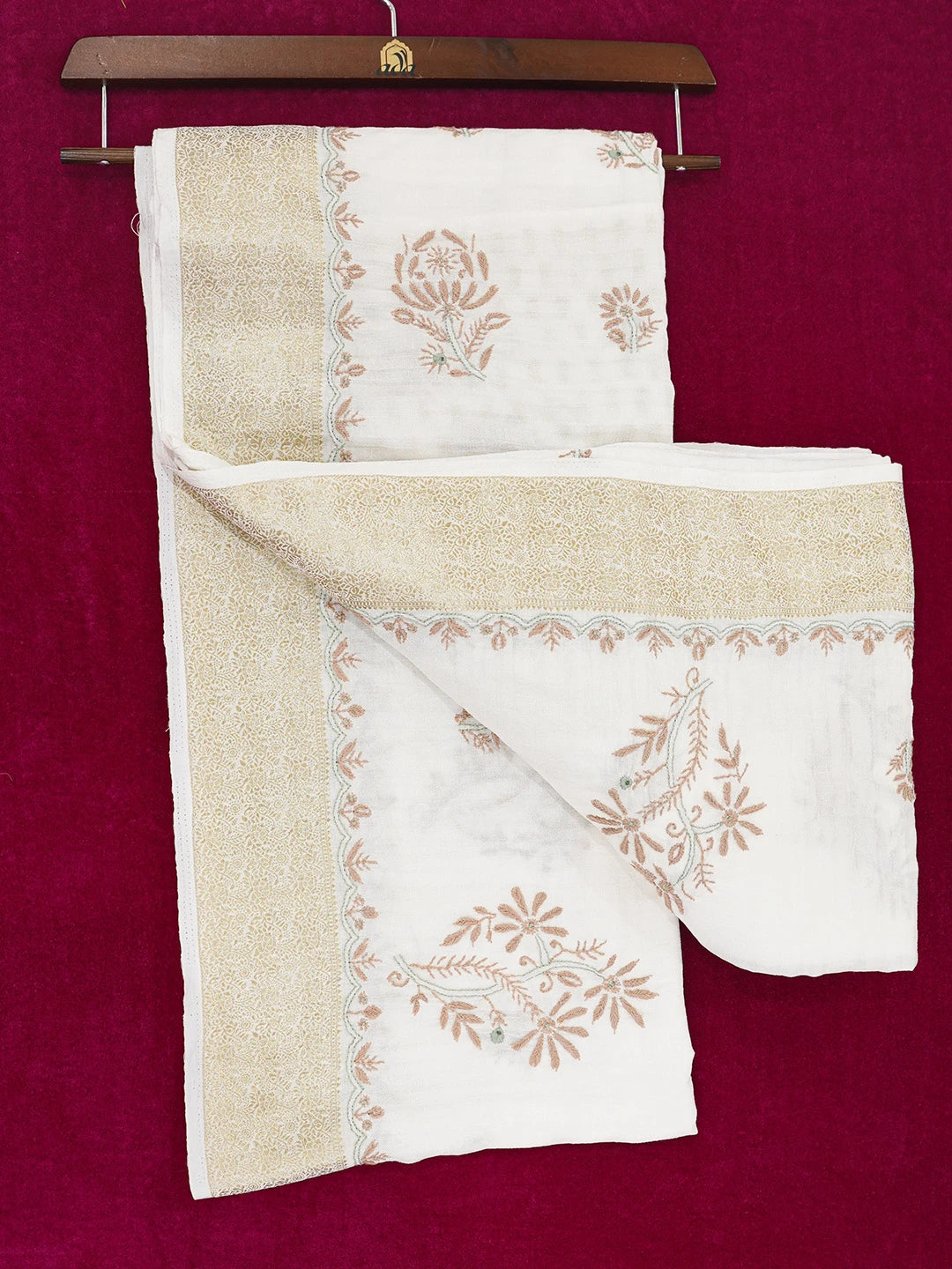Ada Hand Embroidered White Chanderi Silk Lucknowi Chikankari Saree and Blouse 01A645758