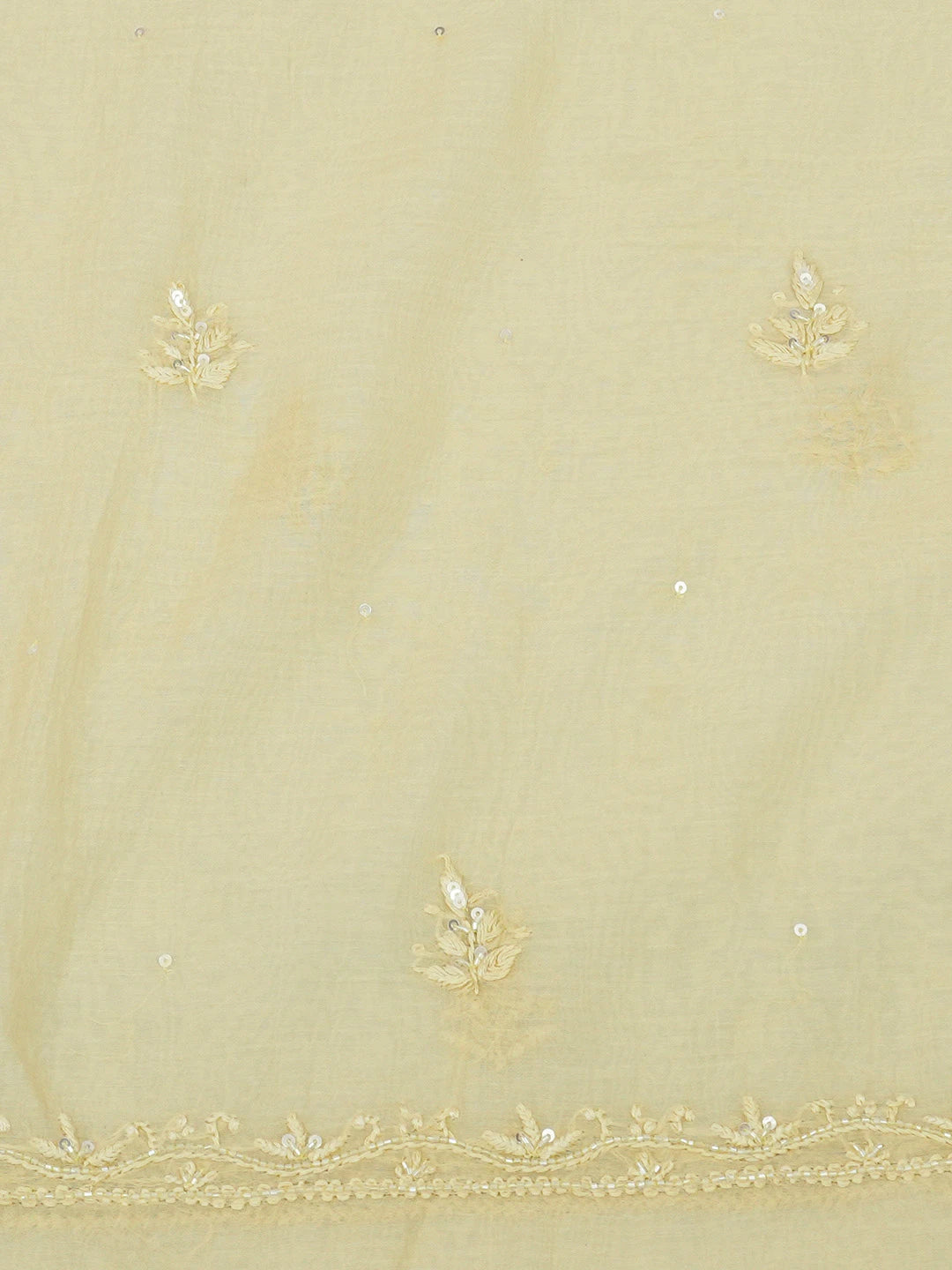 Ada Hand Embroidered Flax Yellow Chanderi Lucknowi Chikankari Unstitched Kurta Dupatta Set With Sequinned Work 01A639175