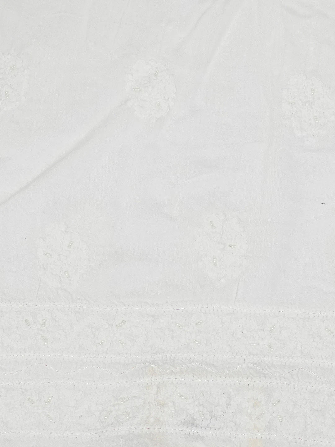 Ada Hand Embroidered White Cotton Lucknowi Chikankari Unstitched Kurta Piece With Pearl Work 01A205979