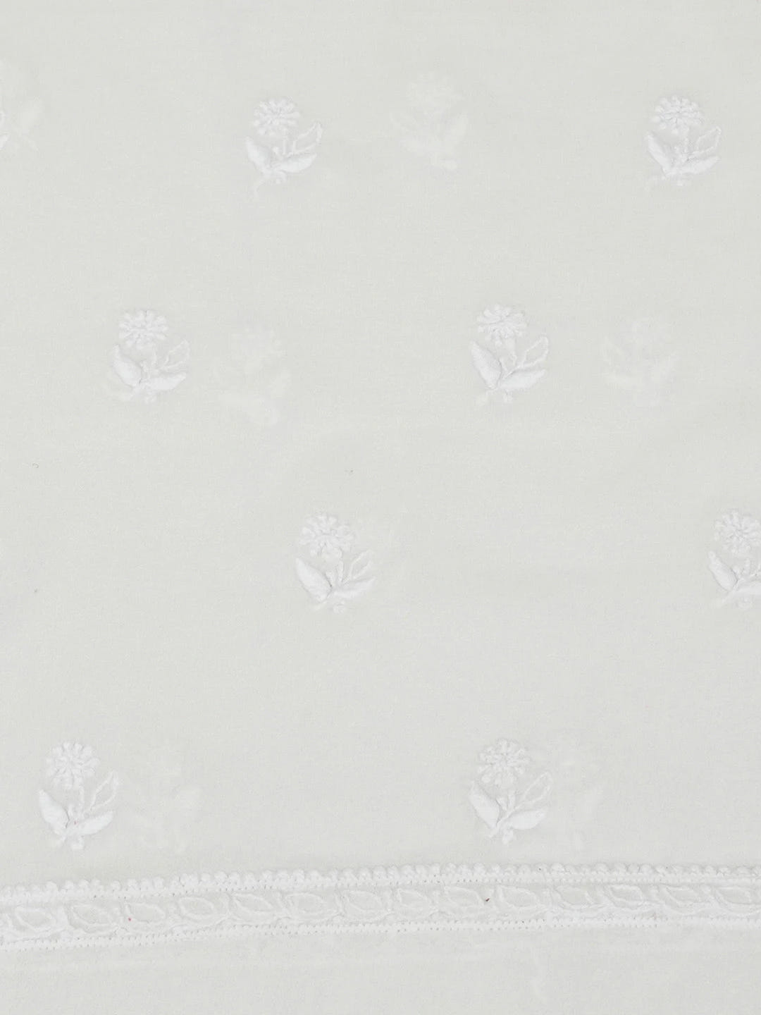 Ada Hand Embroidered White Pure Georgette Lucknowi Chikankari Unstitched Kurta Dupatta Set 01A620354