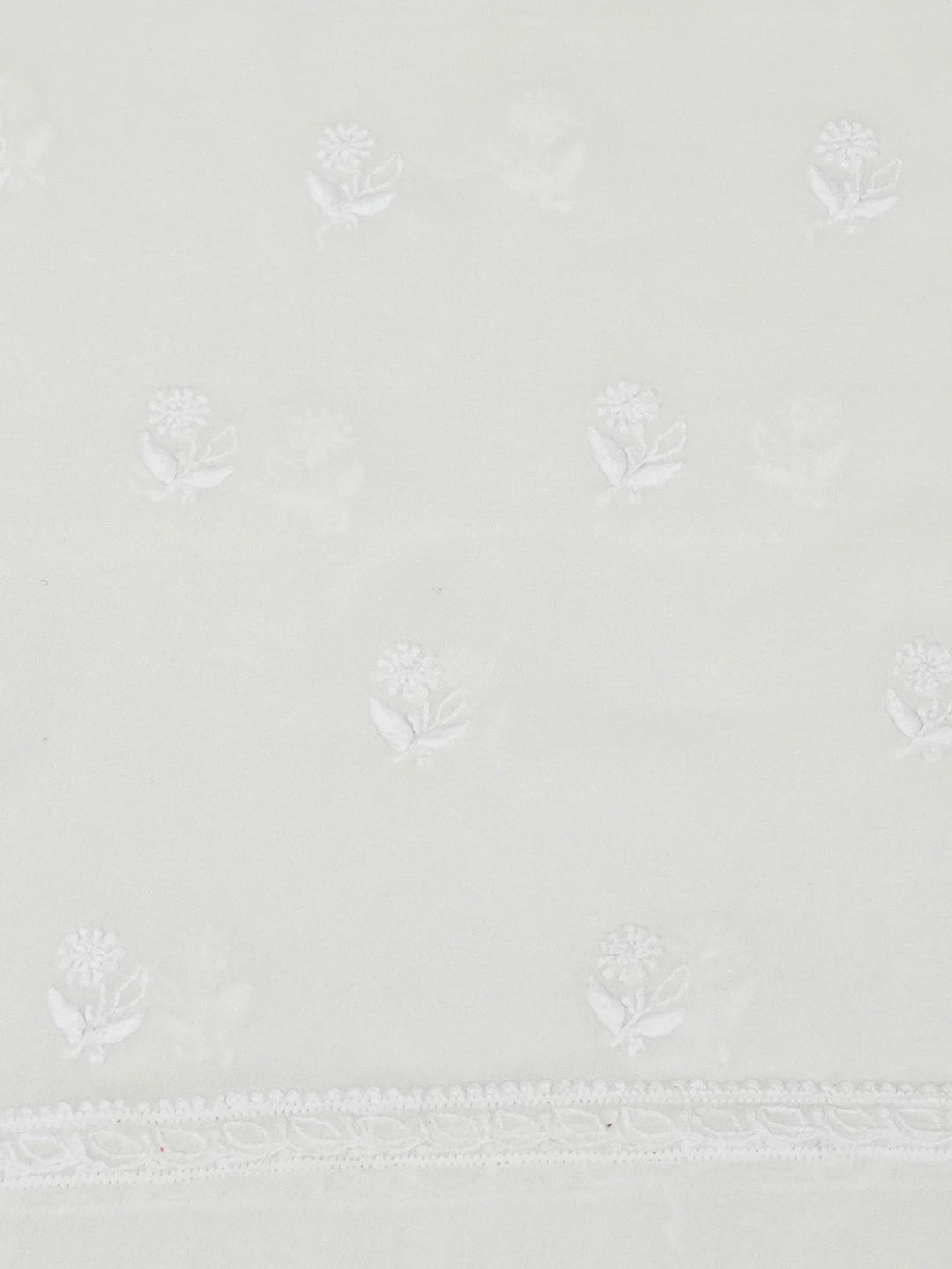 Ada Hand Embroidered White Pure Georgette Lucknowi Chikankari Unstitched Kurta Dupatta Set 01A620354