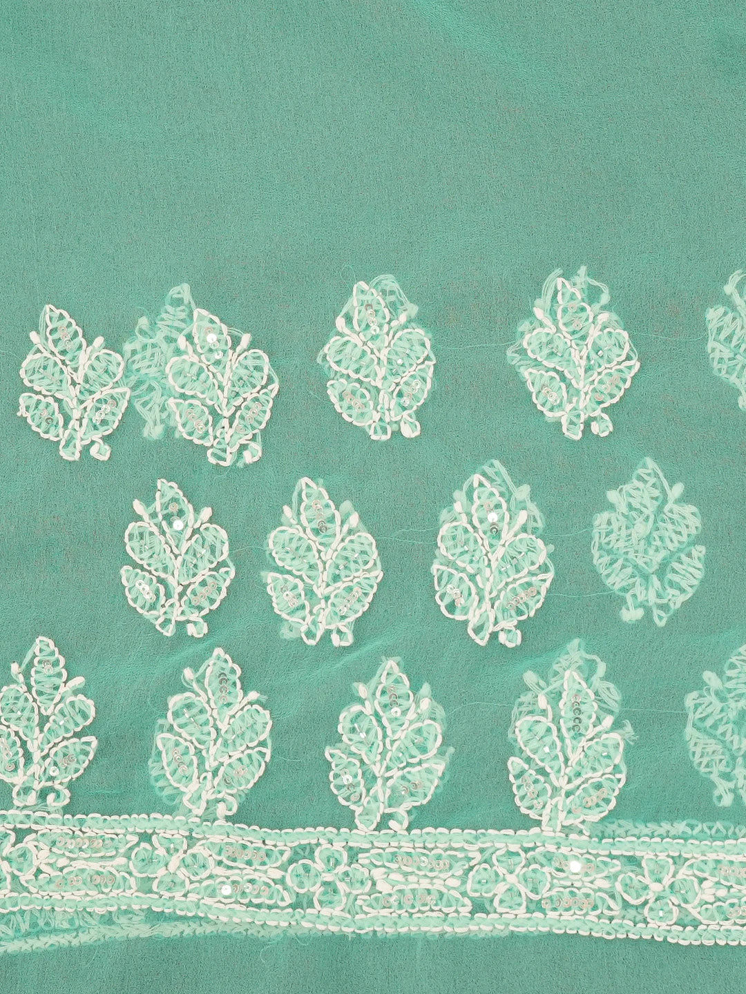 Ada Hand Embroidered Sea Green Georgette Lucknowi Chikankari Saree/Blouse with Sequinned Work 01A580223