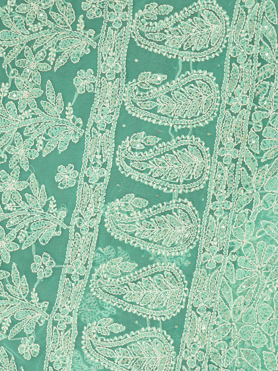 Ada Hand Embroidered Sea Green Georgette Lucknowi Chikankari Saree/Blouse with Sequinned Work 01A580223