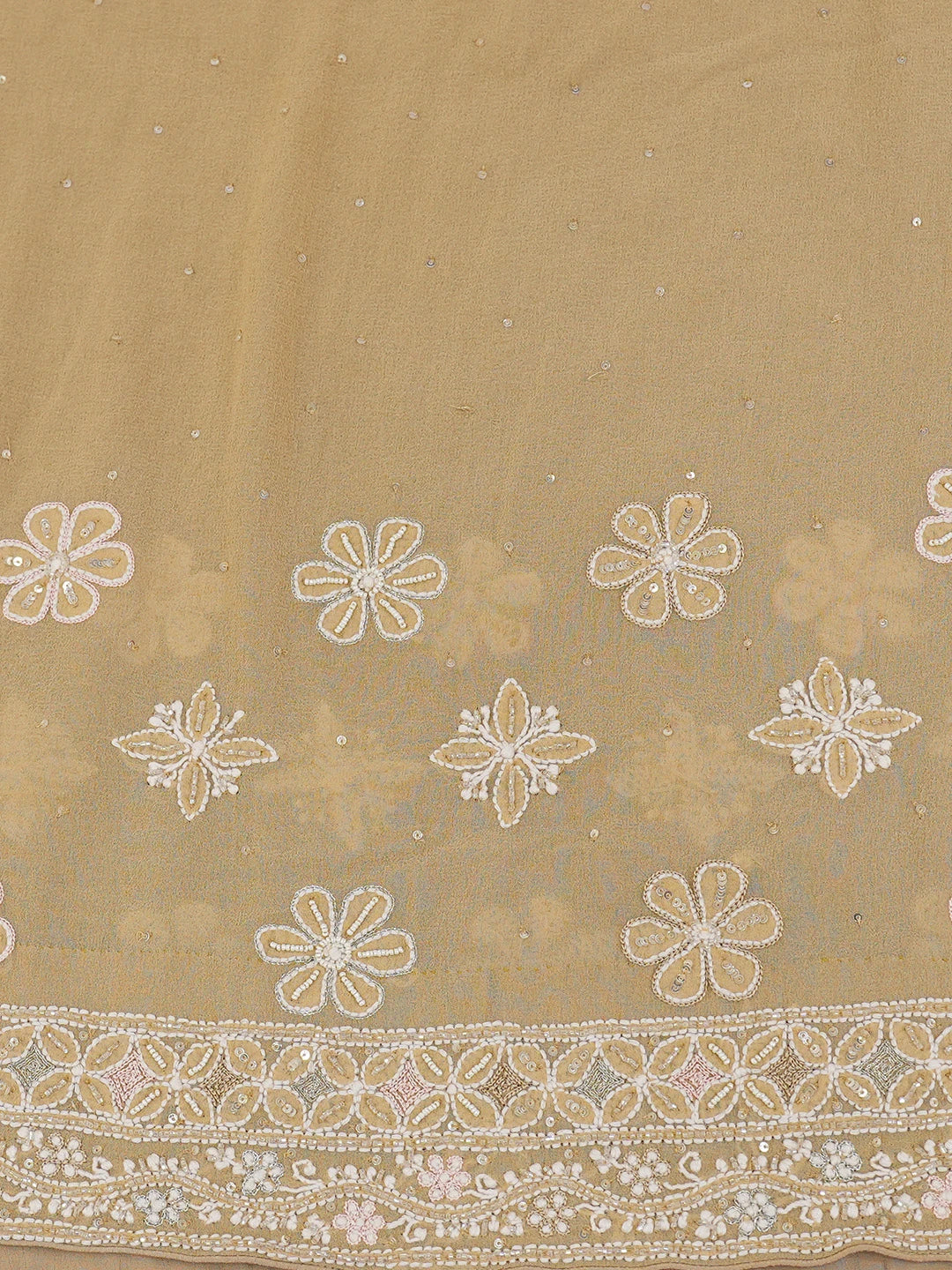 Ada Hand Embroidered Peach Pure Georgette Lucknowi Chikankari Saree/Blouse with Cutdana Work 01A567457