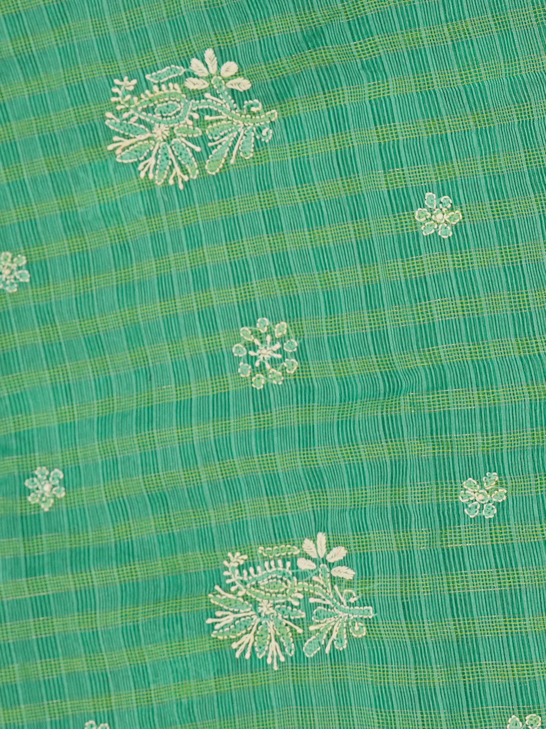 Ada Hand Embroidered Rama Green Super Net Lucknowi Chikankari Saree With Blouse And Zari Work 01A592620