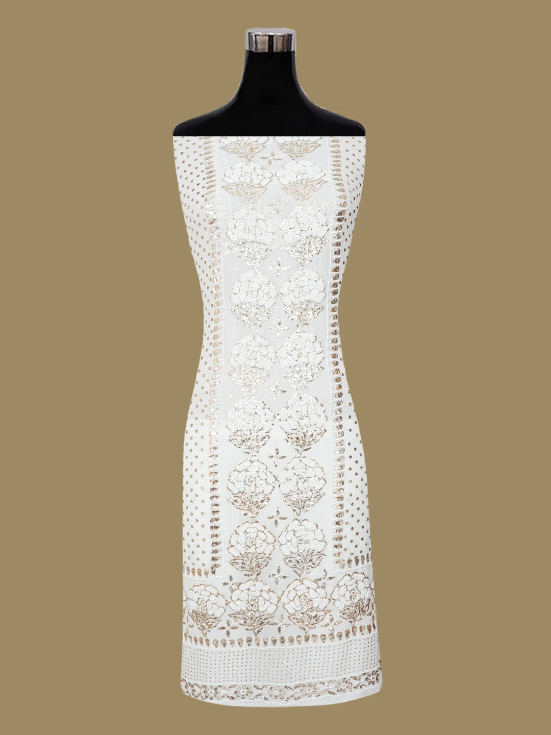 Ada Hand Embroidered White Viscose Georgette Lucknowi Chikankari Unstitched Kurta Dupatta Set with Cutdana and Muqaish Work 01A614769