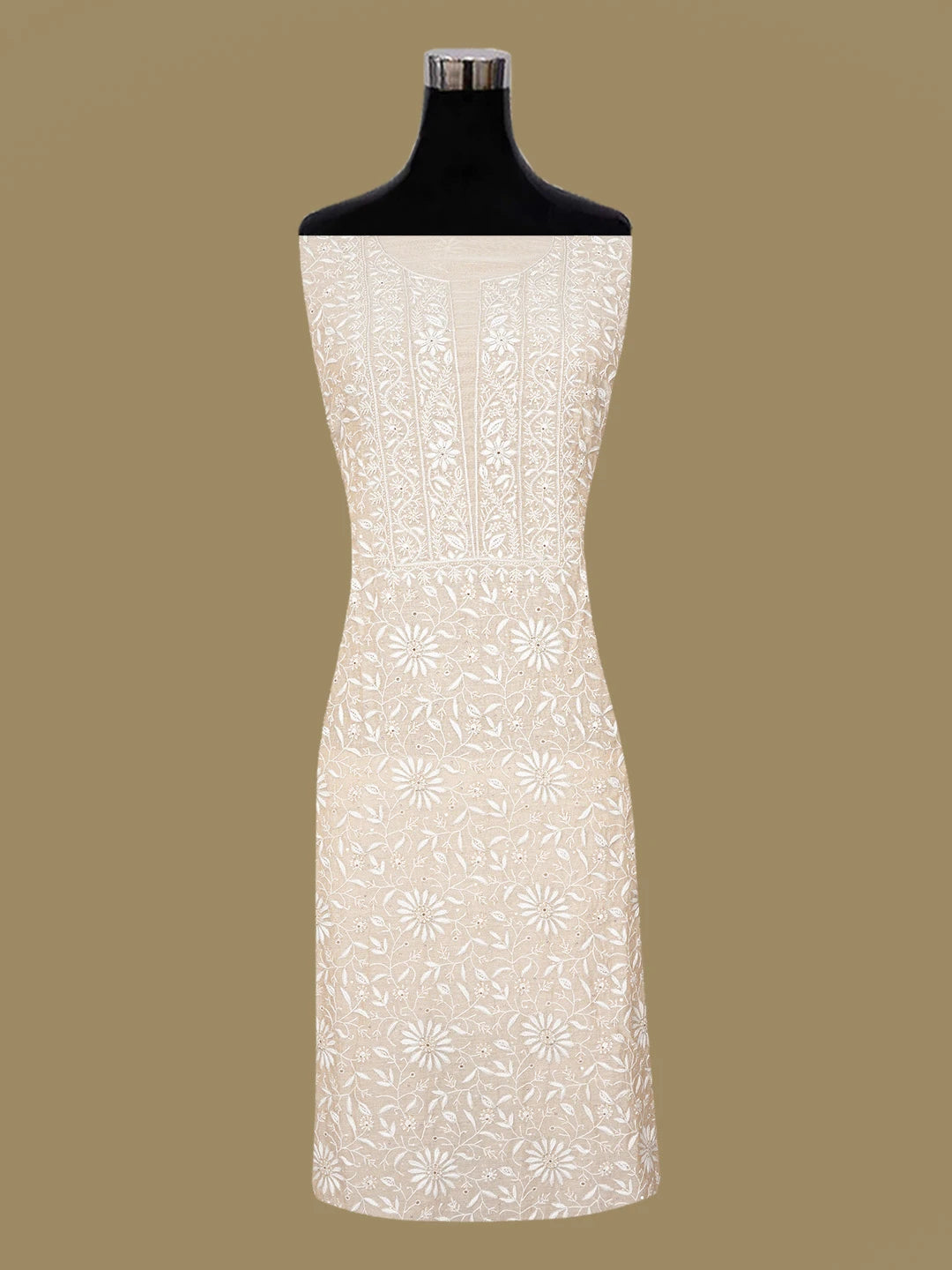 Ada Hand Embroidered Fawn Tissue Lucknowi Chikankari Unstitched Kurta Dupatta Set With Sequinned Work 01A630046