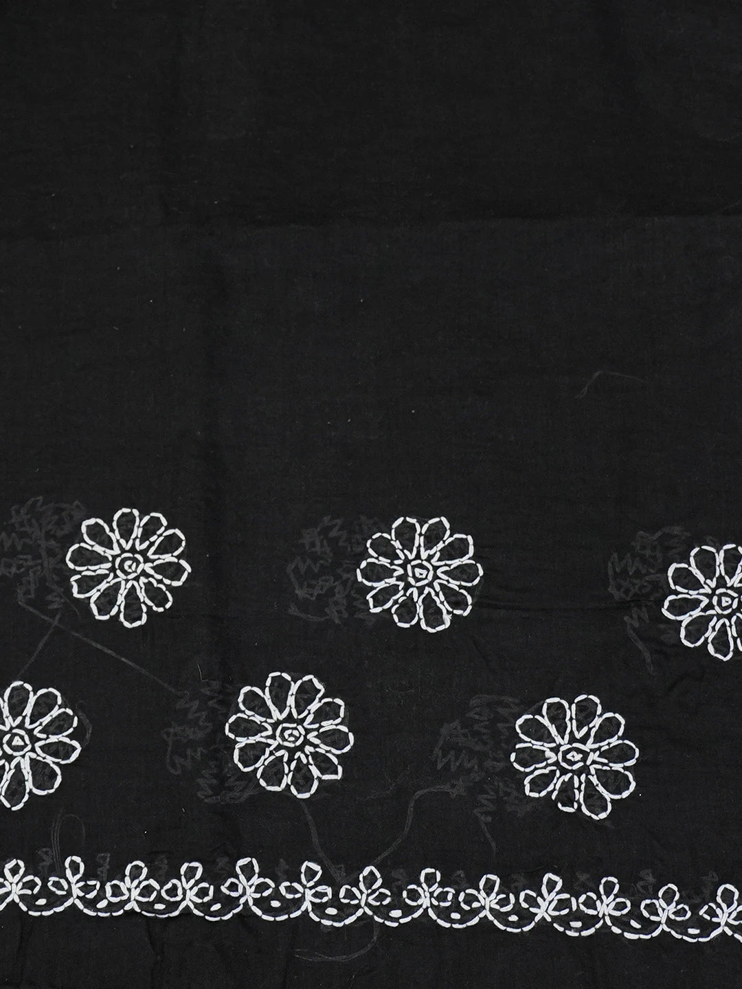 Ada Hand Embroidered Black Cotton Lucknowi Chikankari Saree With Blouse 01A626158
