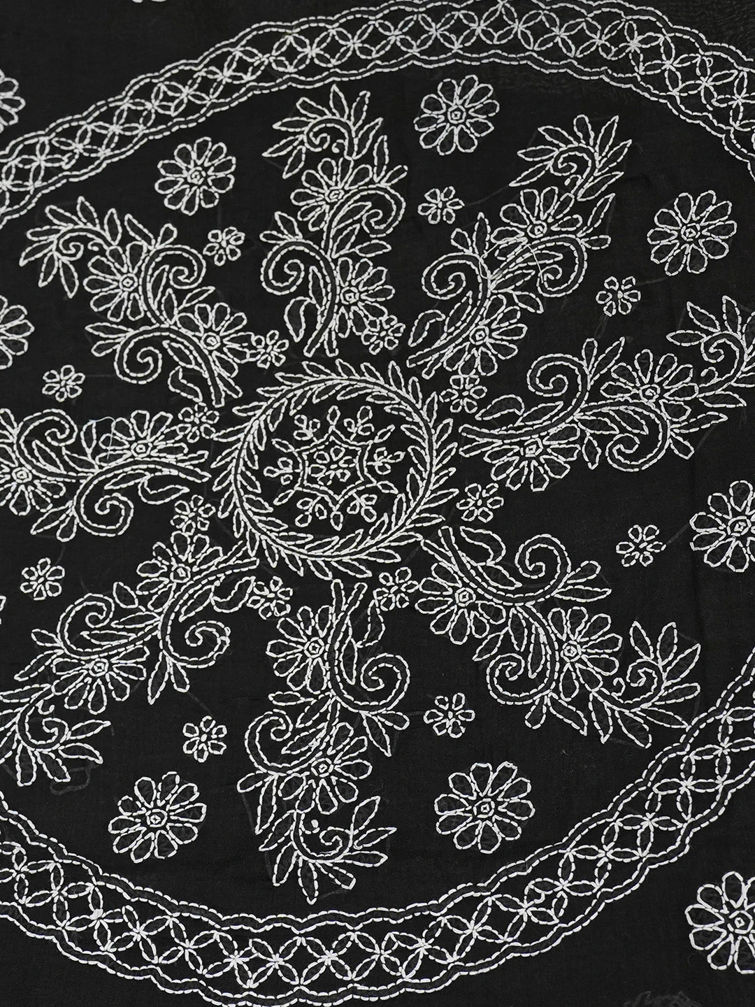 Ada Hand Embroidered Black Cotton Lucknowi Chikankari Saree With Blouse 01A626158