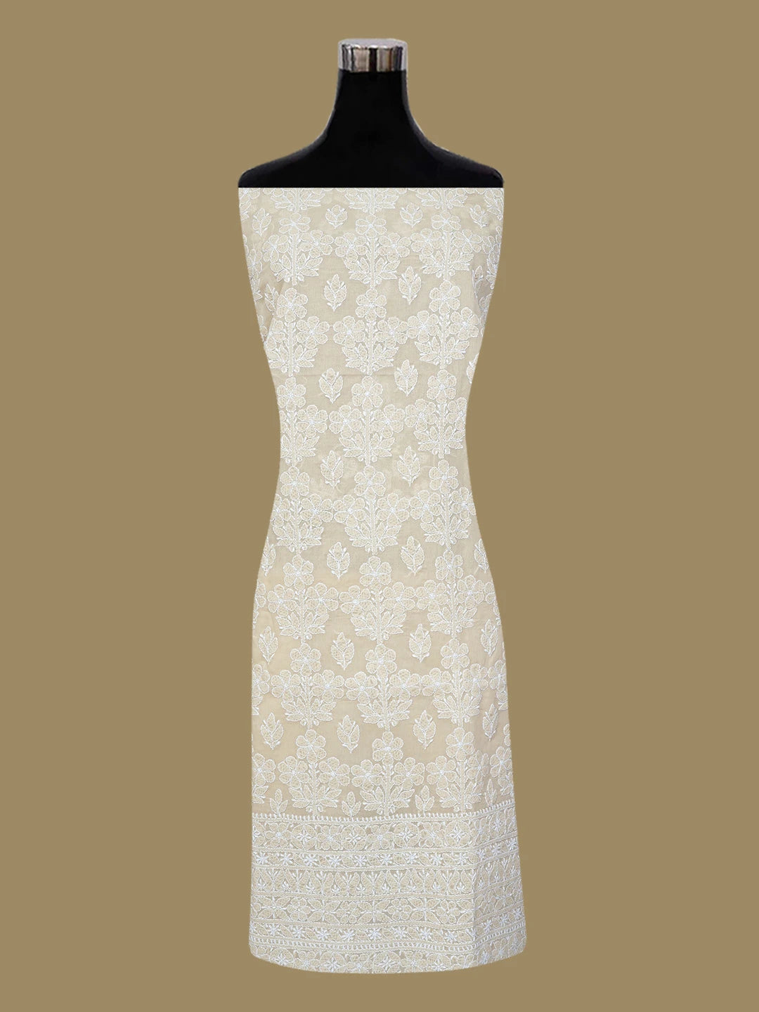 Ada Hand Embroidered Fawn Cotton Lucknowi Chikankari Unstitched Suit Piece 01A670255