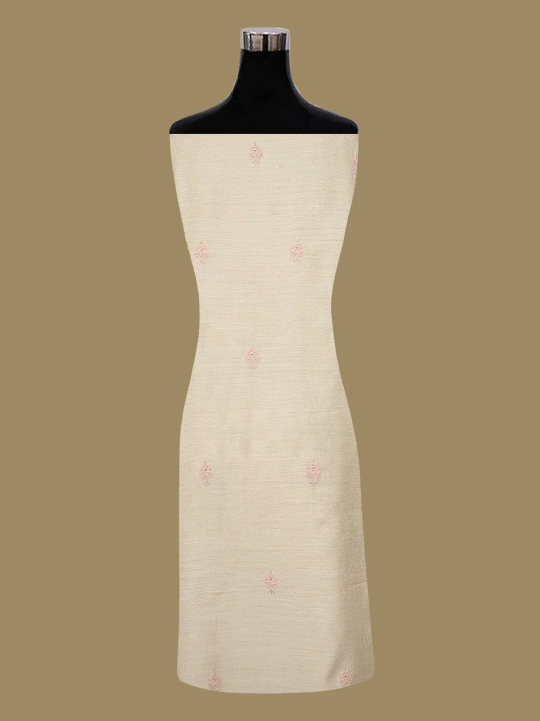 Ada Hand Embroidered Fawn Moonga Silk Lucknowi Chikankari Unstitched Kurta Dupatta Set 01A641545