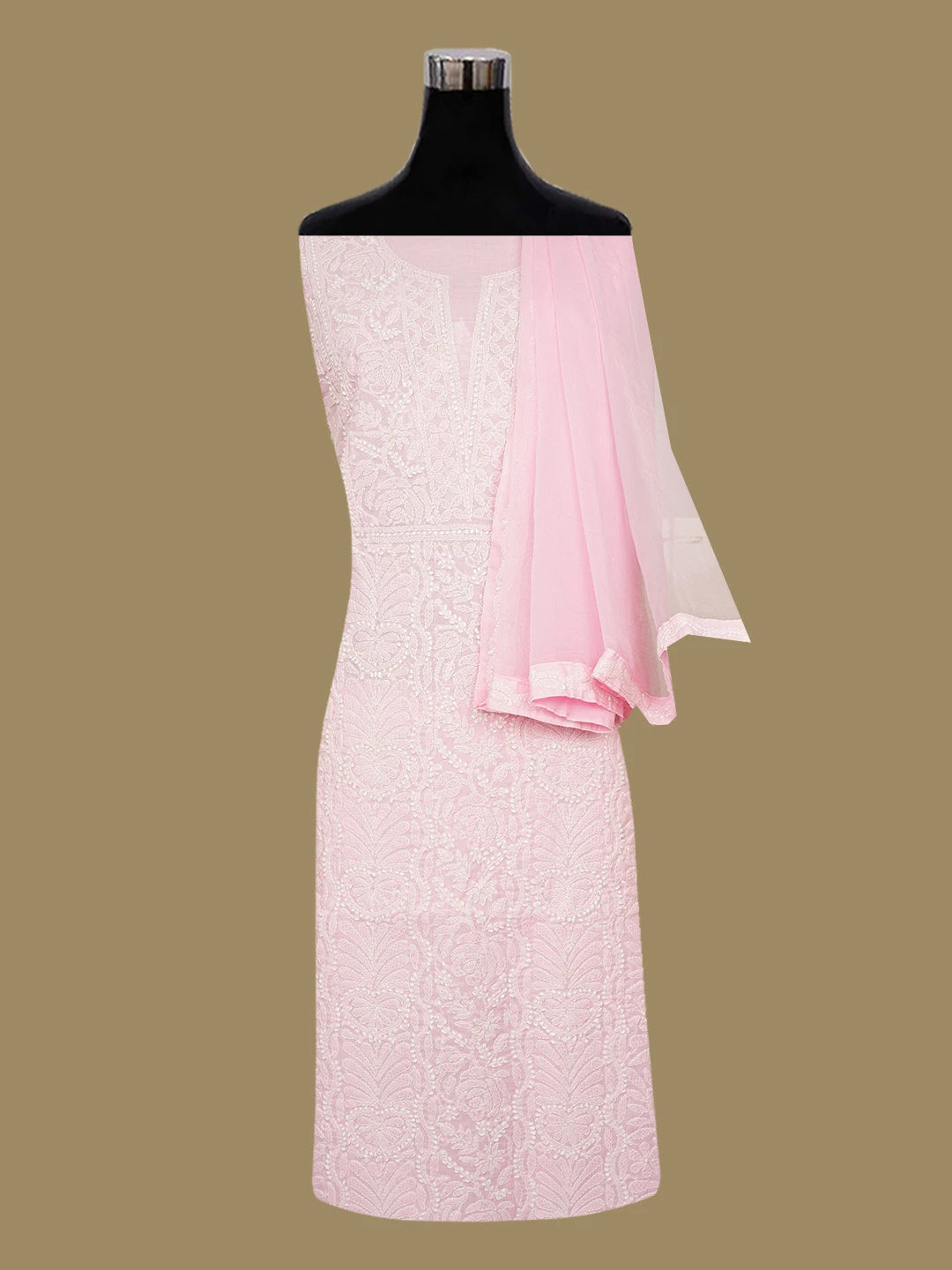 Ada Hand Embroidered Pink Cotton Lucknowi Chikankari Unstitched Suit Piece 01A670238