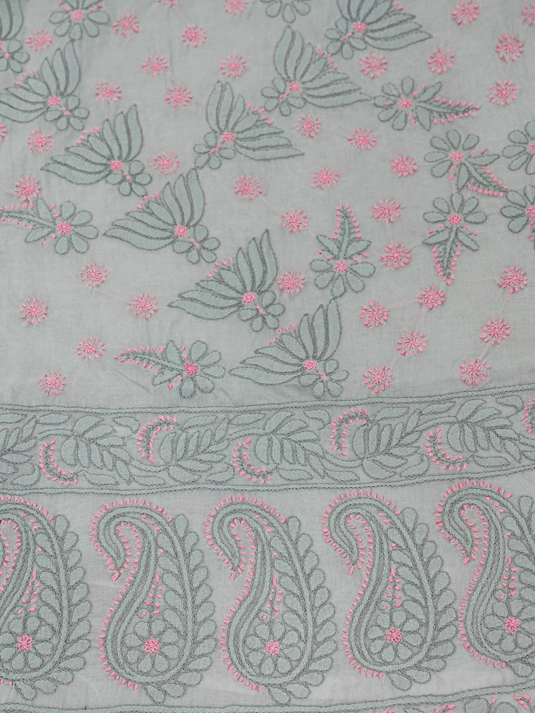 Ada Hand Embroidered Pink & Grey Cotton Lucknowi Chikankari Saree With Blouse 01A615027