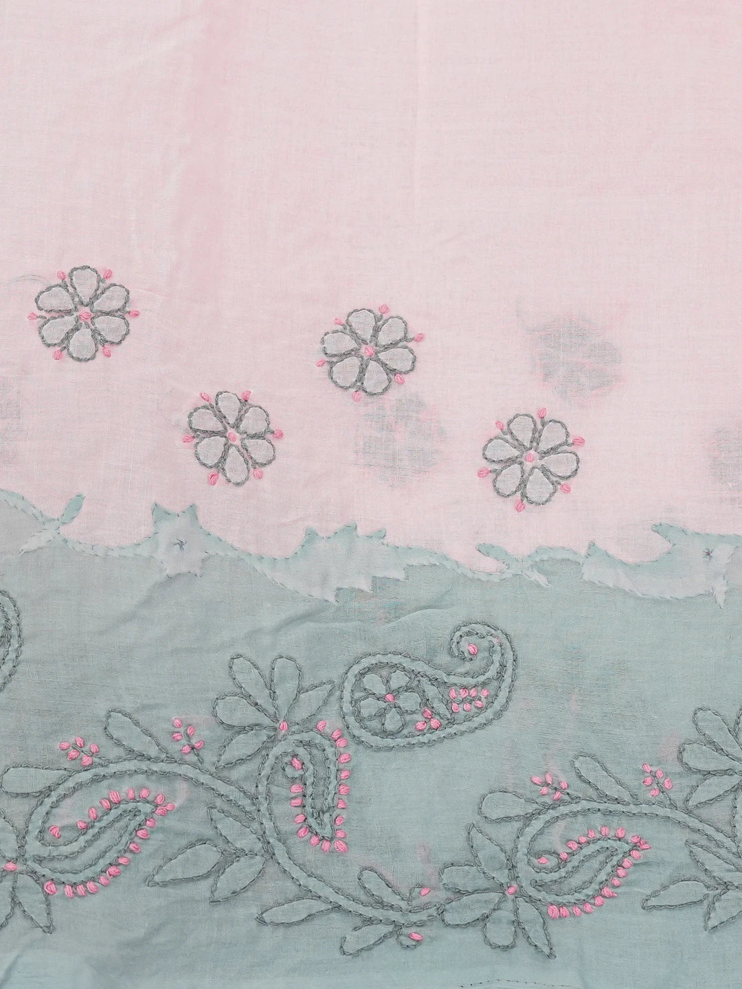 Ada Hand Embroidered Pink & Grey Cotton Lucknowi Chikankari Saree With Blouse 01A615027