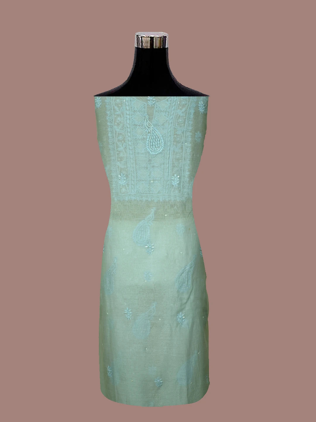 Ada Hand Embroidered Maya Blue Chanderi Lucknowi Chikankari Unstitched Kurta Dupatta Set With Cutdana Work 01A631620