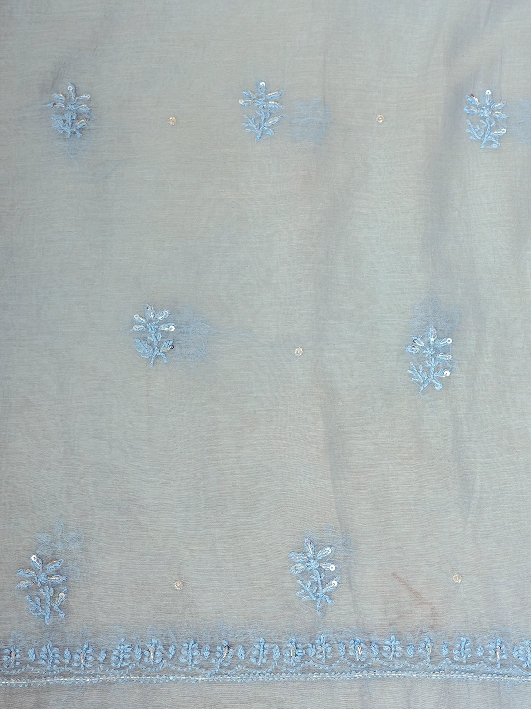 Ada Hand Embroidered Maya Blue Chanderi Lucknowi Chikankari Unstitched Kurta Dupatta Set With Cutdana Work 01A631620