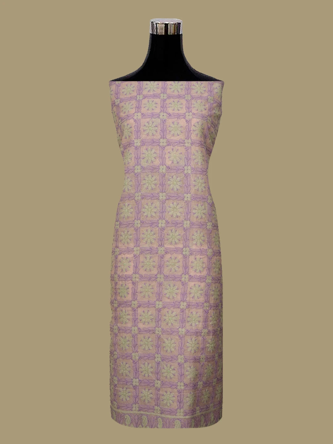 Ada Hand Embroidered Pink Chanderi Lucknowi Chikankari Unstitched Kurta Dupatta Set 01A637912