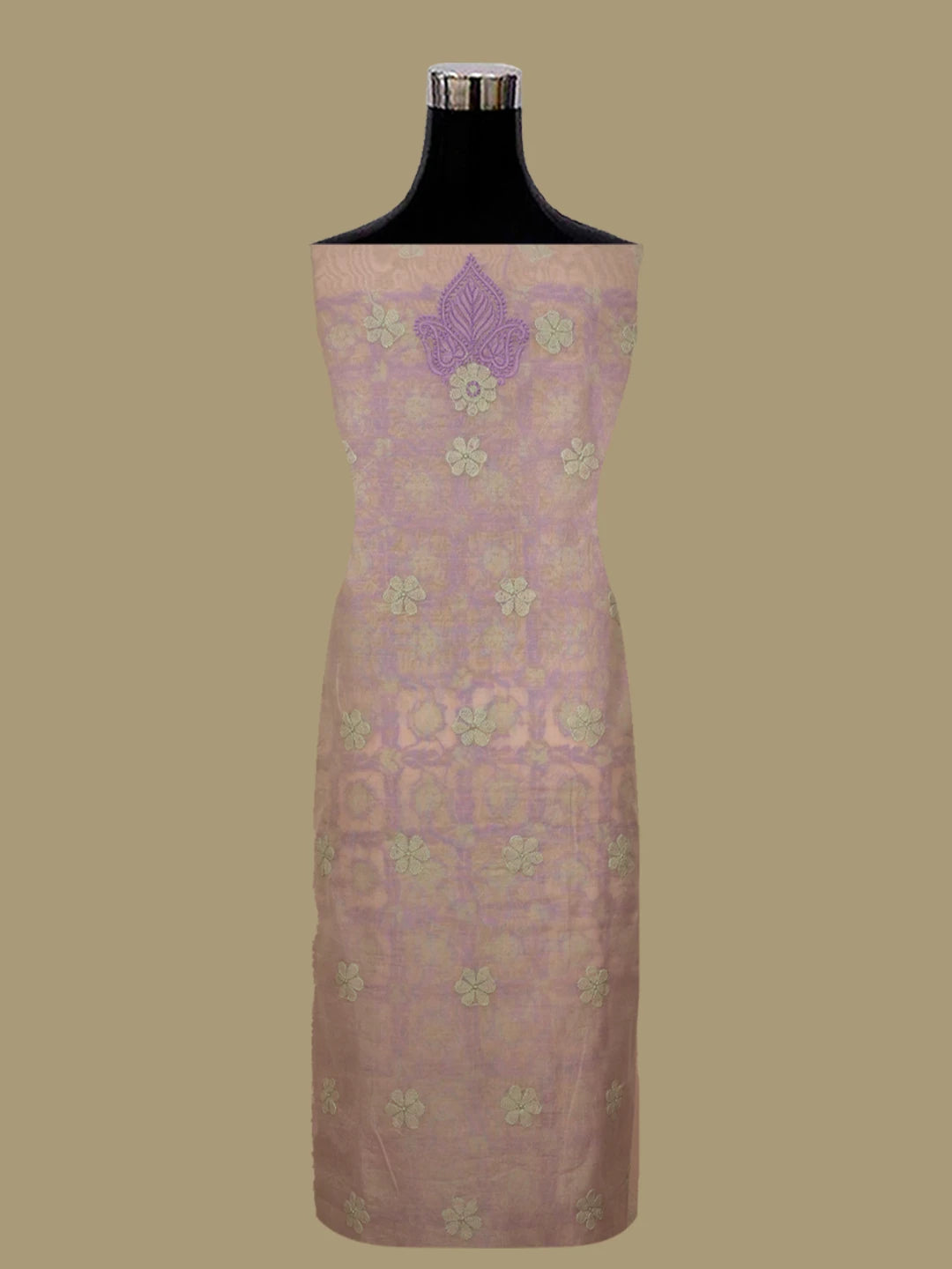 Ada Hand Embroidered Pink Chanderi Lucknowi Chikankari Unstitched Kurta Dupatta Set 01A637912