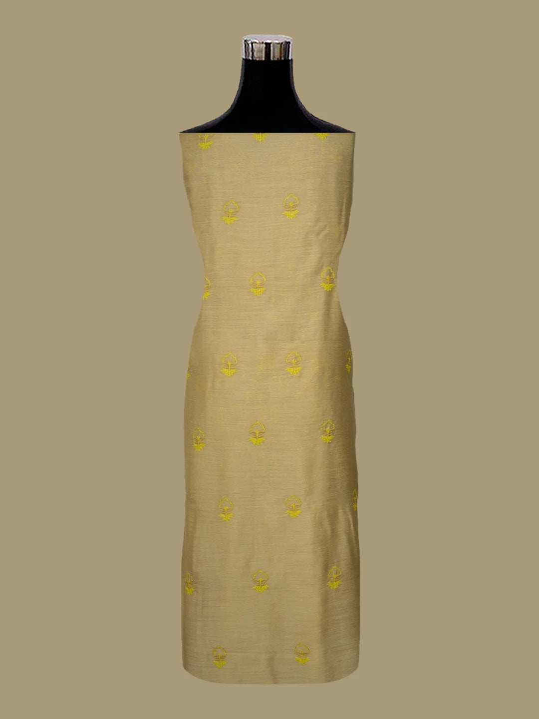 Ada Hand Embroidered Fawn Moonga Silk Lucknowi Chikankari Unstitched Kurta Dupatta Set 01A567575
