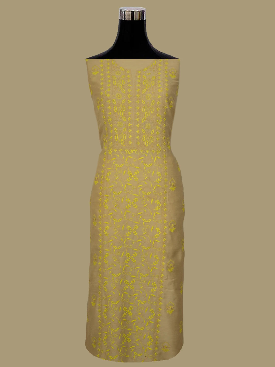 Ada Hand Embroidered Fawn Moonga Silk Lucknowi Chikankari Unstitched Kurta Dupatta Set 01A567575