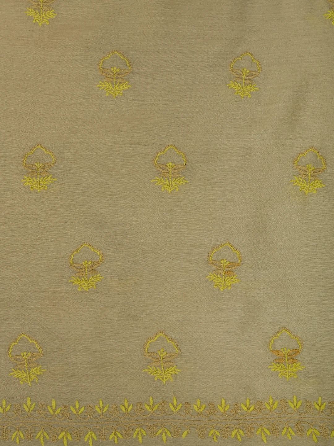 Ada Hand Embroidered Fawn Moonga Silk Lucknowi Chikankari Unstitched Kurta Dupatta Set 01A567575