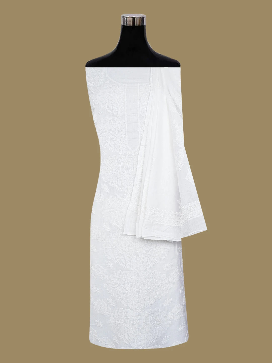 Ada Hand Embroidered White Cotton Lucknowi Chikankari Unstitched Suit Piece 01A670773