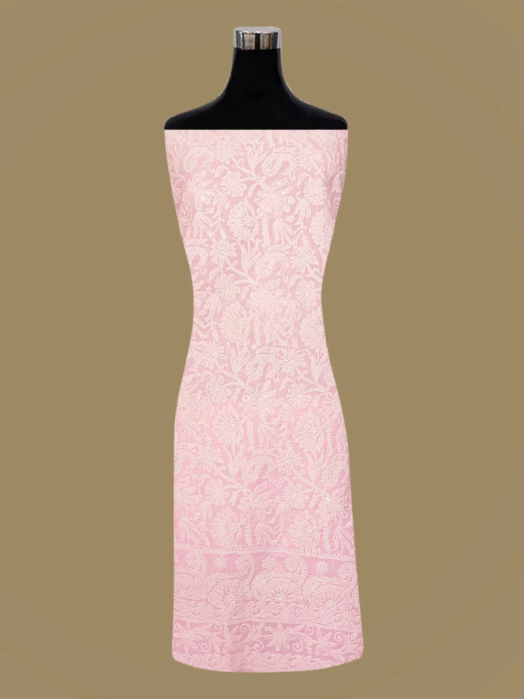 Ada Hand Embroidered Pink Cotton Lucknowi Chikankari Unstitched Suit Piece with Cutdana Work 01A633719