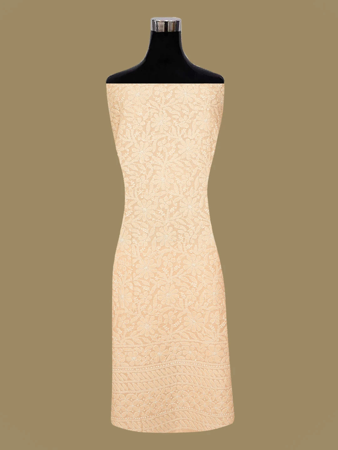Ada Hand Embroidered Peach Cotton Lucknowi Chikankari Unstitched Suit Piece 01A659599