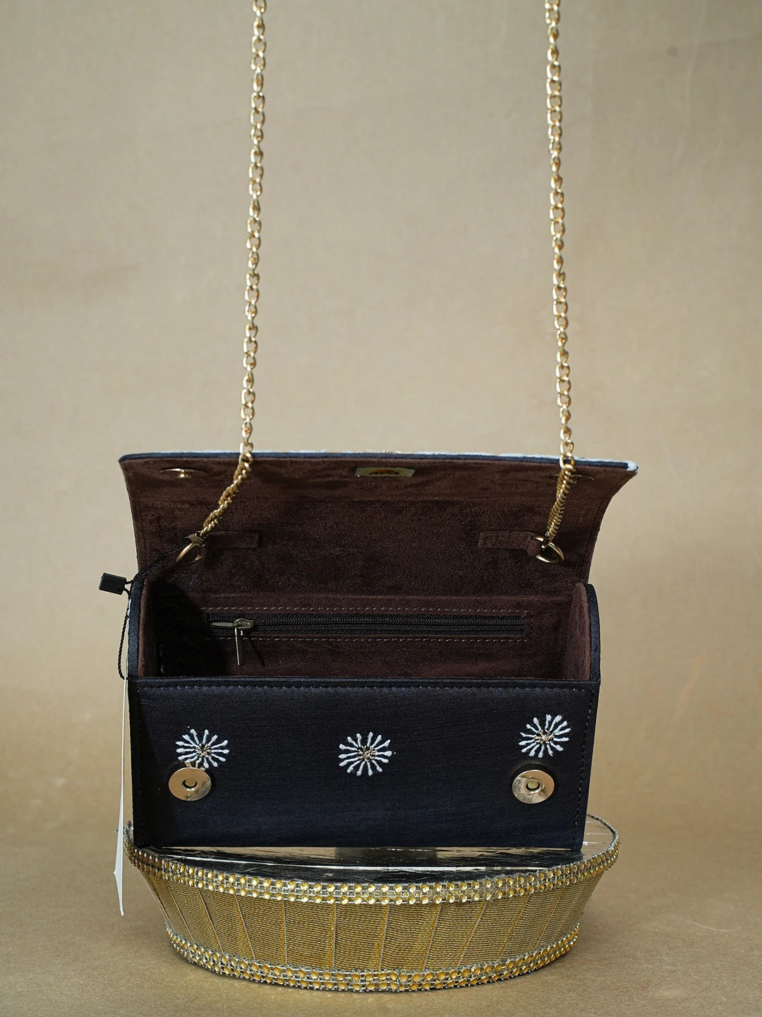 Ada Hand Embroidered Black Silk Lucknowi Chikankari Clutch With Zari Work 01A636449