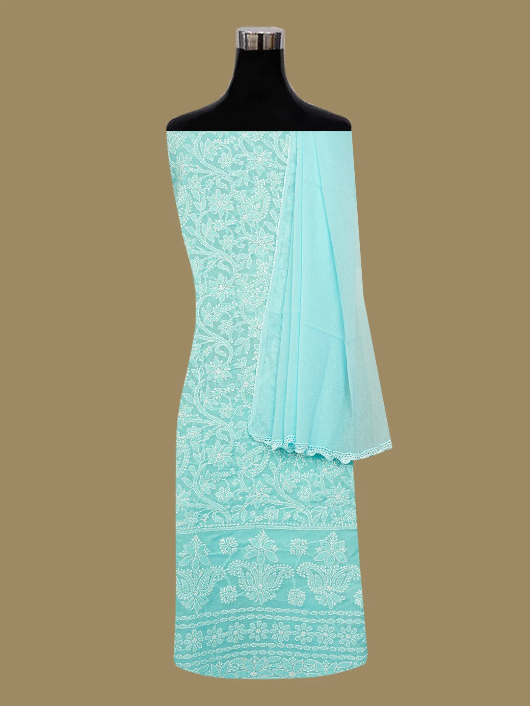 Ada Hand Embroider Blue Cotton Lucknowi Chikankari Unstitched Suit Piece 01A633685