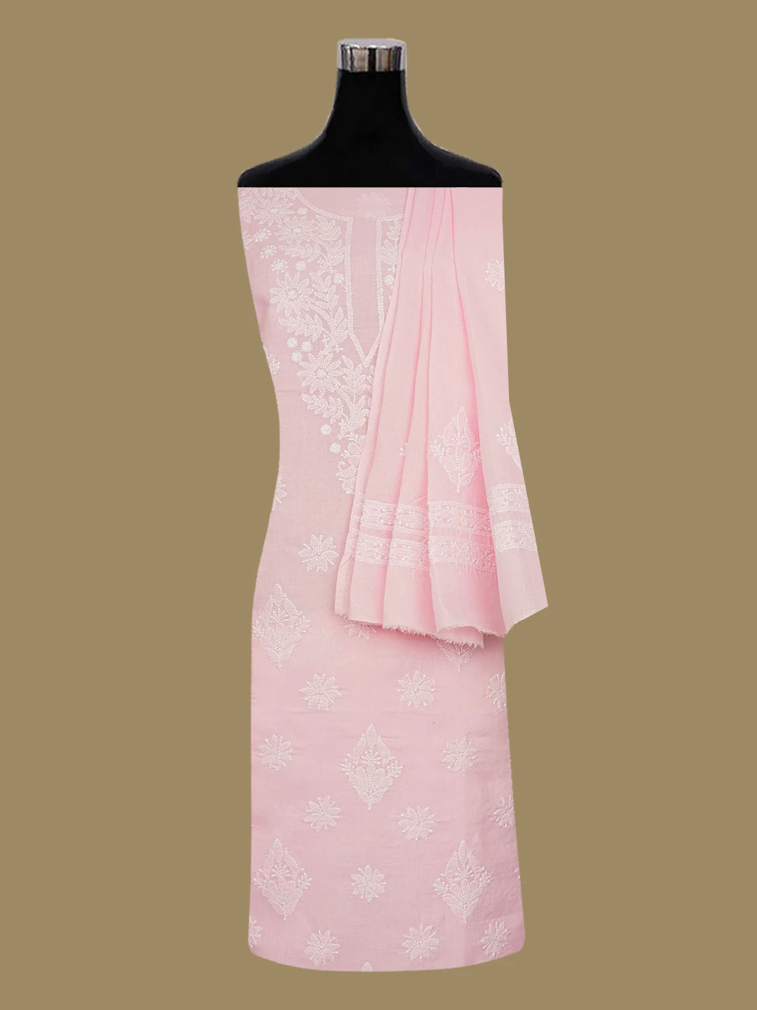 Ada Hand Embroidered Pink Cotton Lucknowi Chikankari Unstitched Suit Piece 01A670939