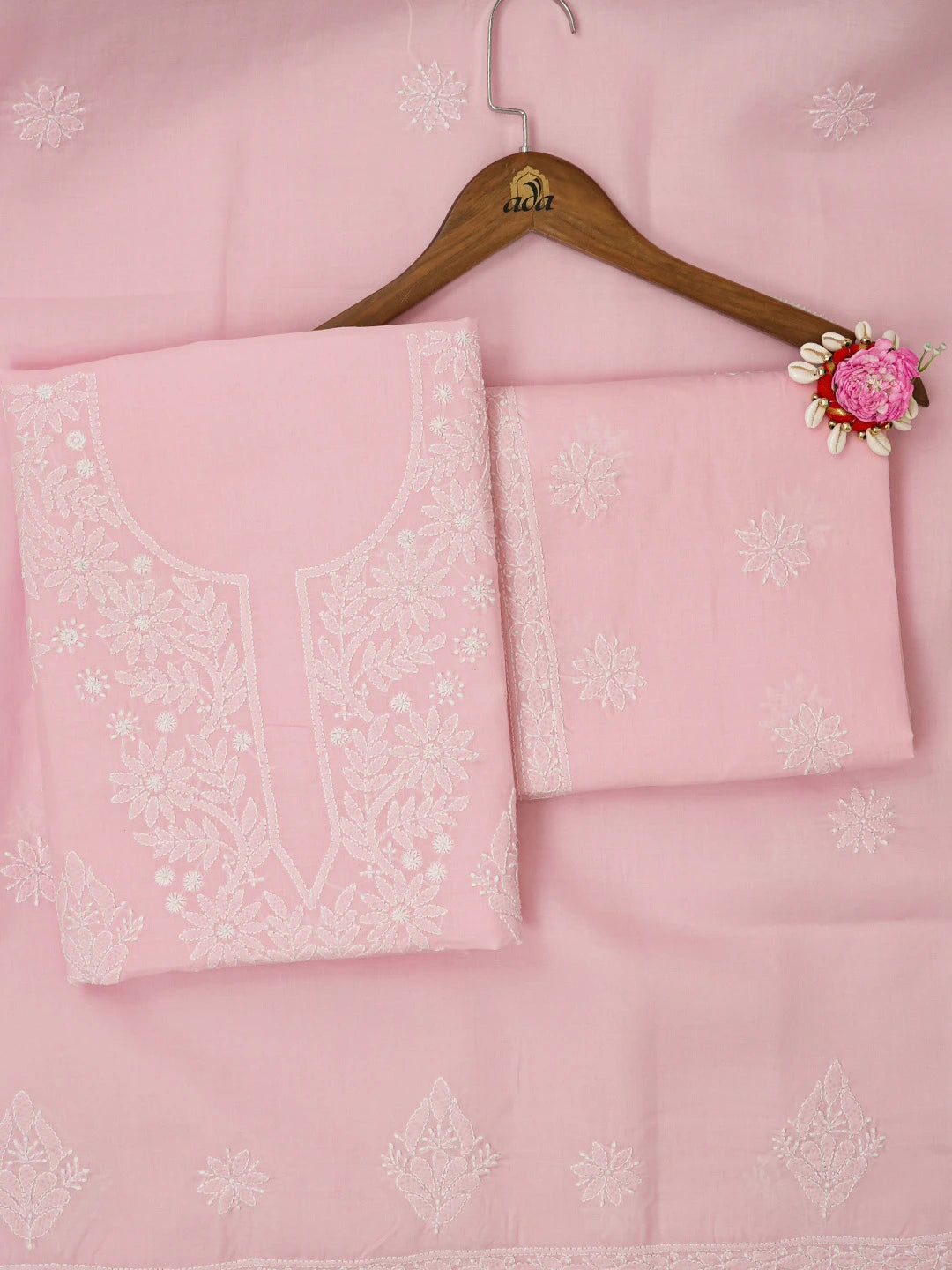 Ada Hand Embroidered Pink Cotton Lucknowi Chikankari Unstitched Suit Piece 01A670939