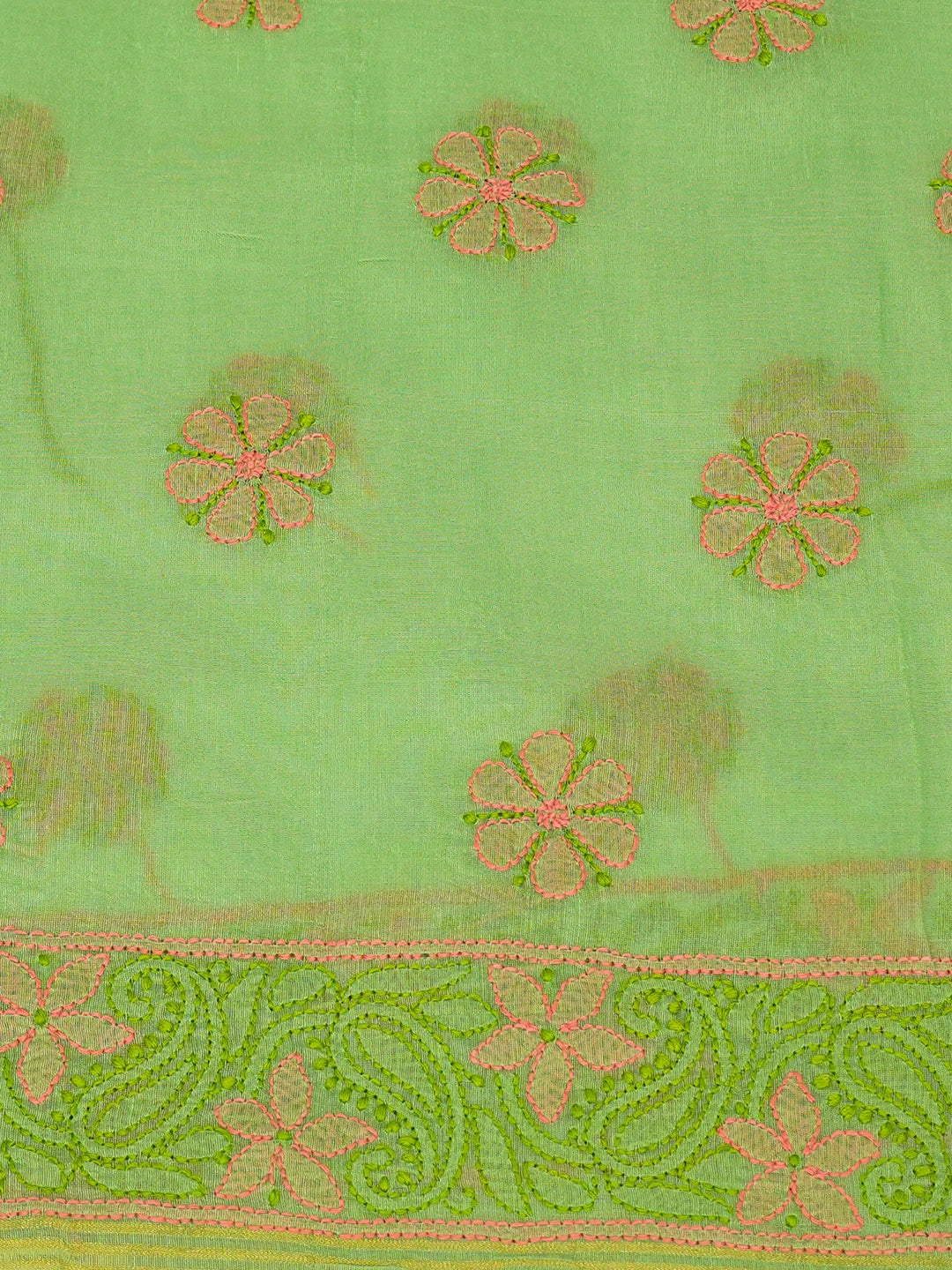 Ada Hand Embroidered Green Chanderi Lucknowi Chikankari Unstitched Kurta Dupatta Set 01A647133
