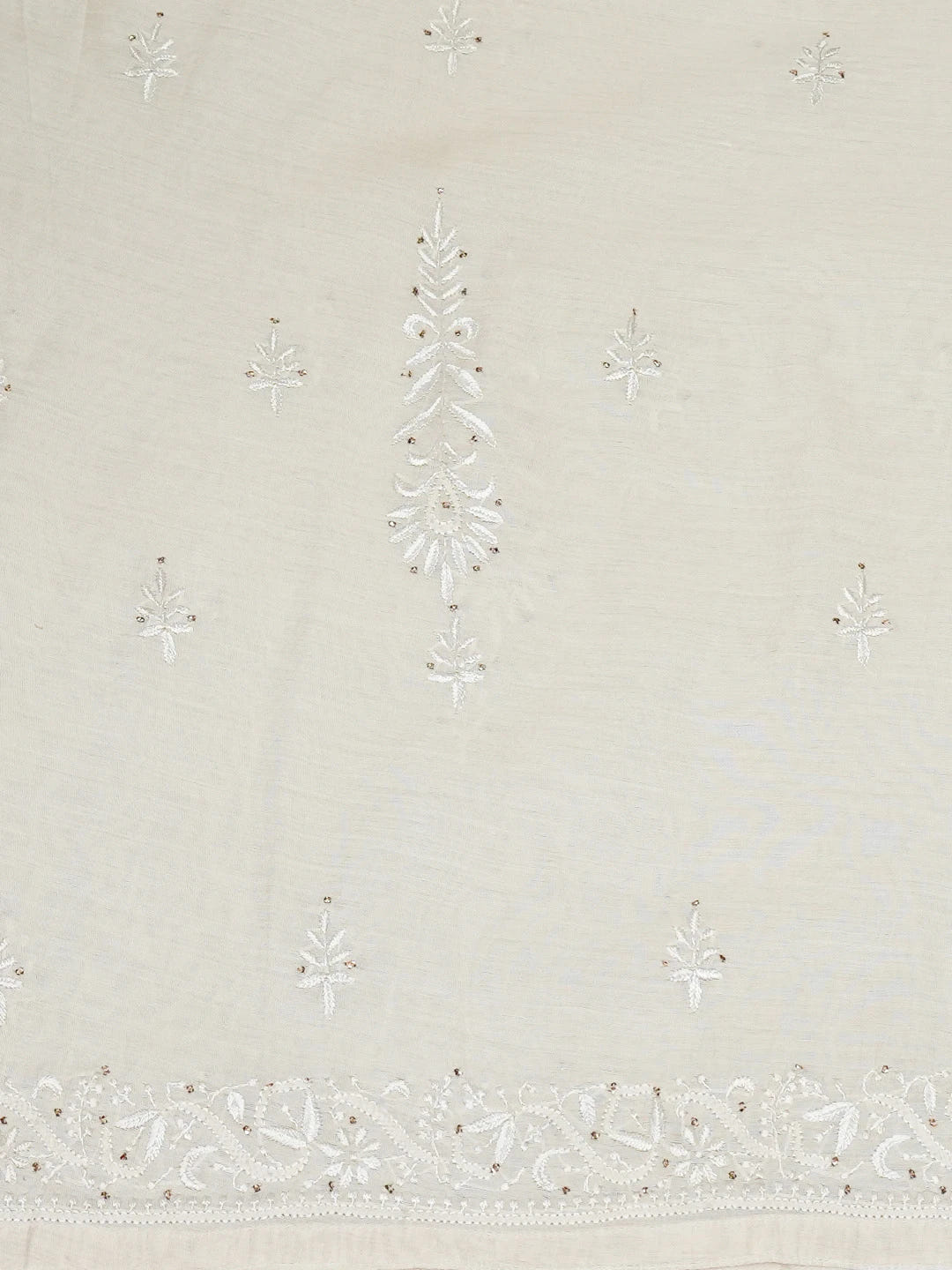 Ada Hand Embroidered Cream Chanderi Lucknowi Chikankari Semi-Stitched Kurta Piece with Muqaish Work 01A397700