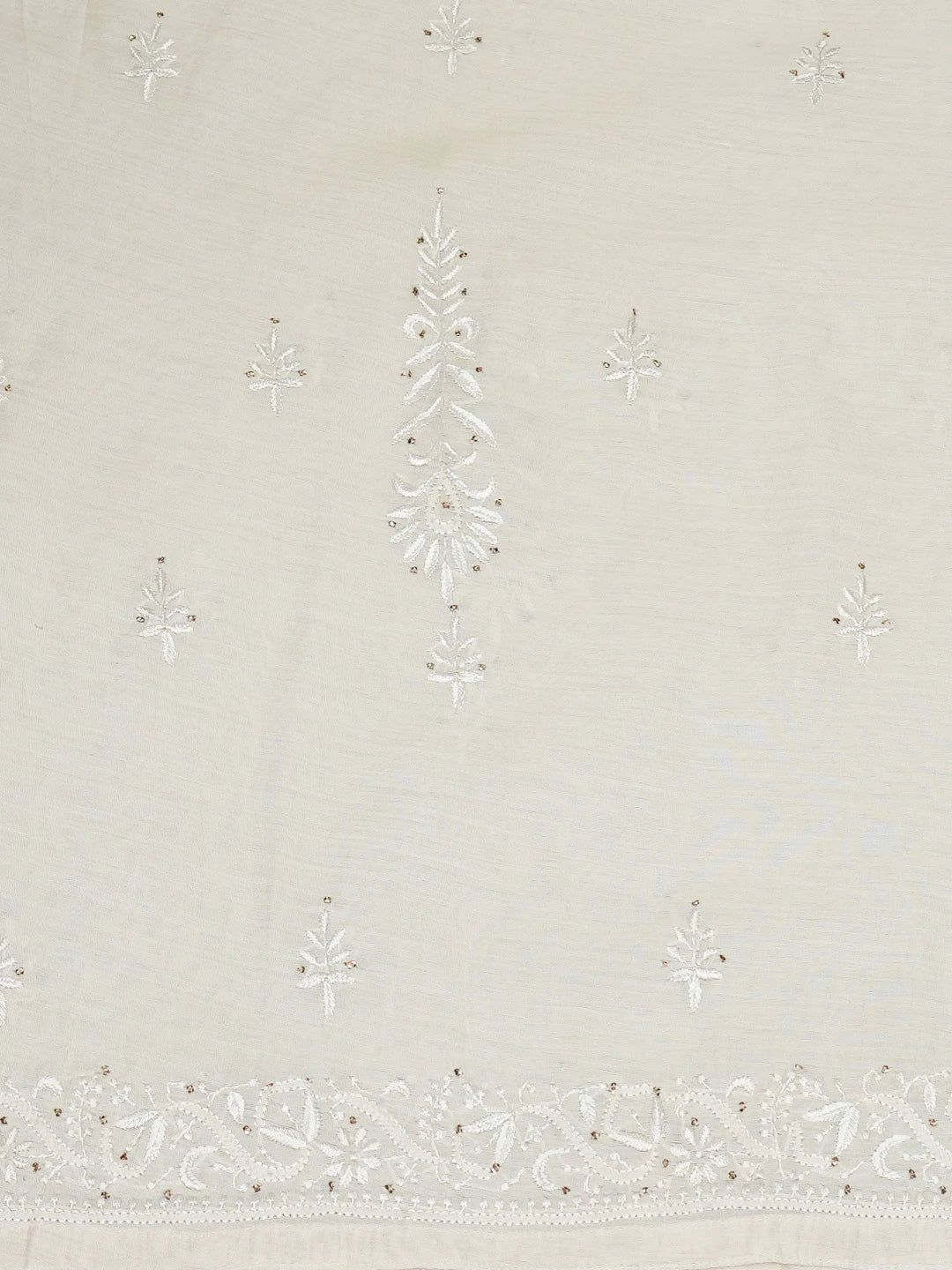 Ada Hand Embroidered Cream Chanderi Lucknowi Chikankari Semi-Stitched Kurta Piece with Muqaish Work 01A397700