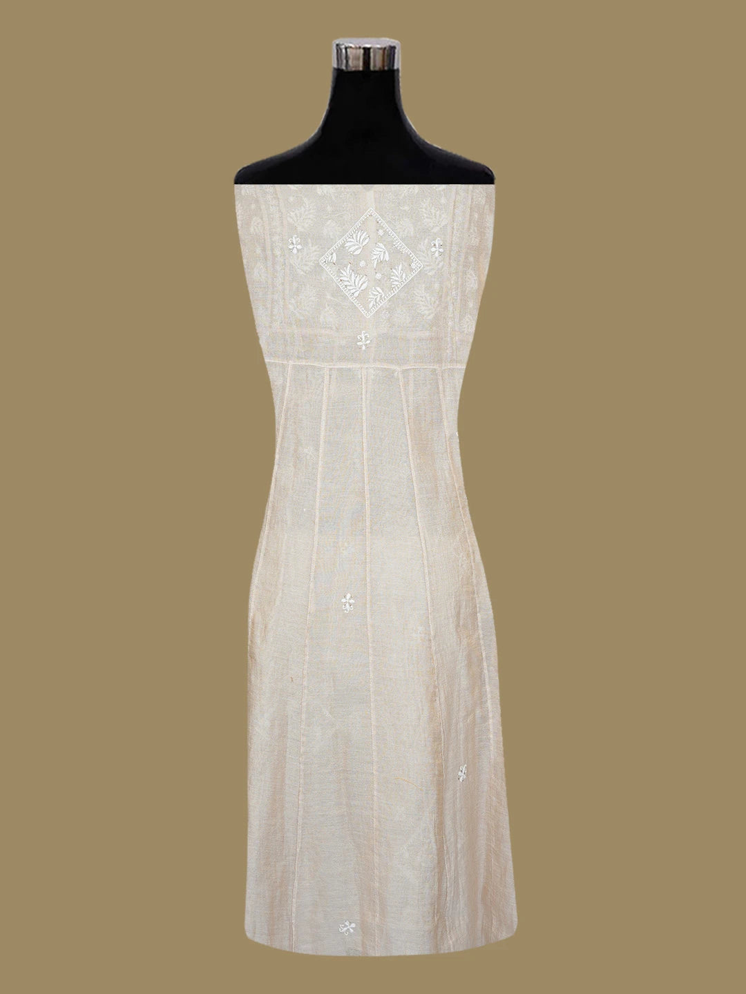 Ada Hand Embroidered Fawn Tissue Lucknowi Chikankari Semi-Stitched Kurta Piece with Muqaish Work 01A397690