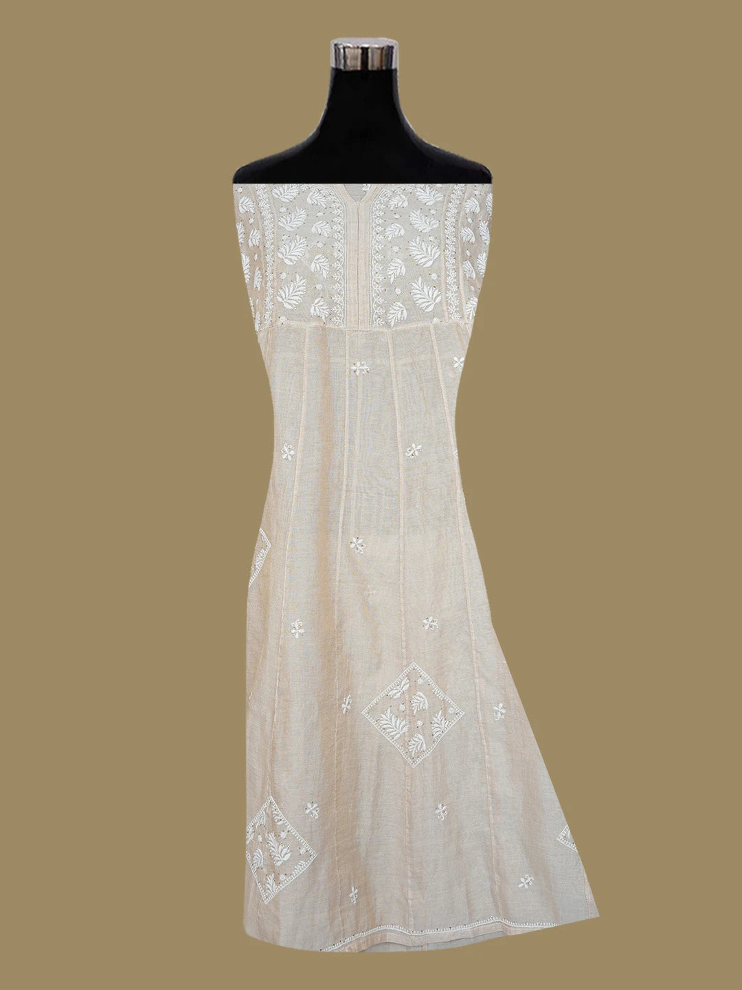 Ada Hand Embroidered Fawn Tissue Lucknowi Chikankari Semi-Stitched Kurta Piece with Muqaish Work 01A397690