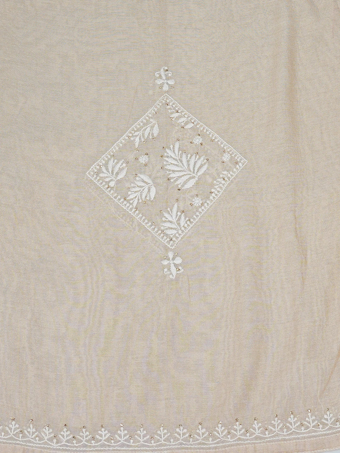 Ada Hand Embroidered Fawn Tissue Lucknowi Chikankari Semi-Stitched Kurta Piece with Muqaish Work 01A397690