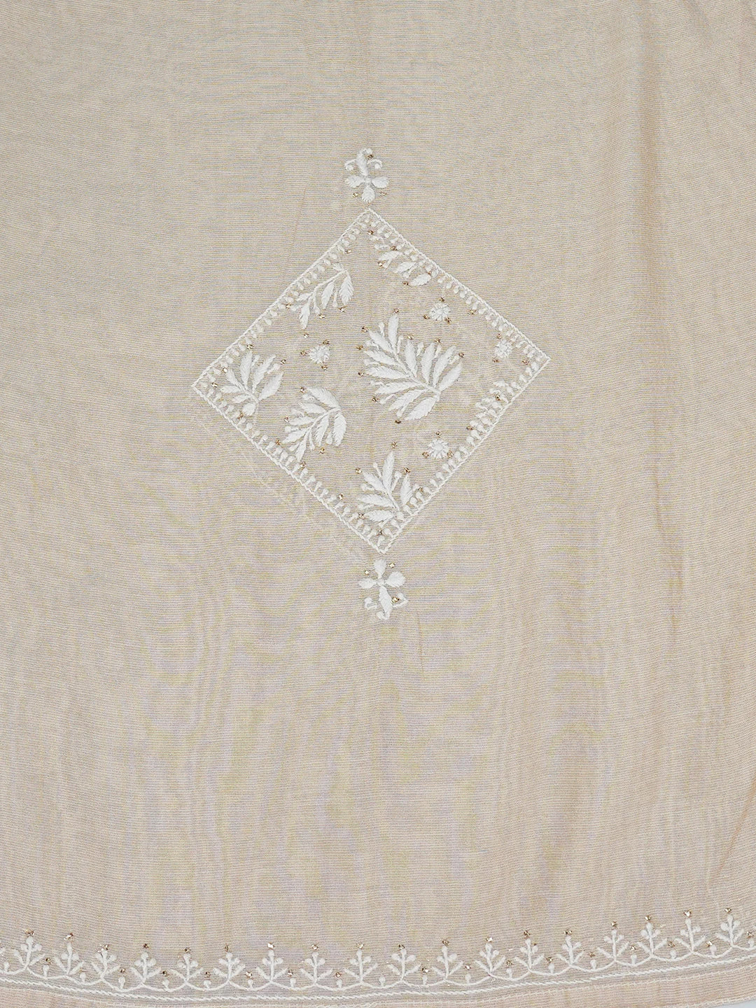 Ada Hand Embroidered Fawn Tissue Lucknowi Chikankari Semi-Stitched Kurta Piece with Muqaish Work 01A397690