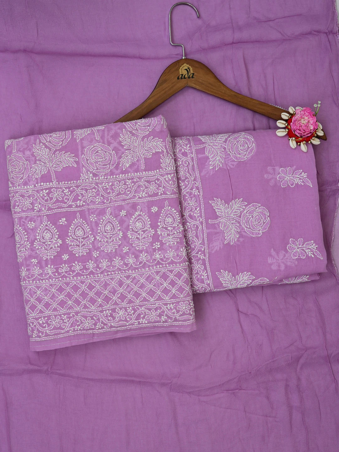 Ada Hand Embroidered Mauve Cotton Lucknowi Chikankari Unstitched Suit Piece 01A459358