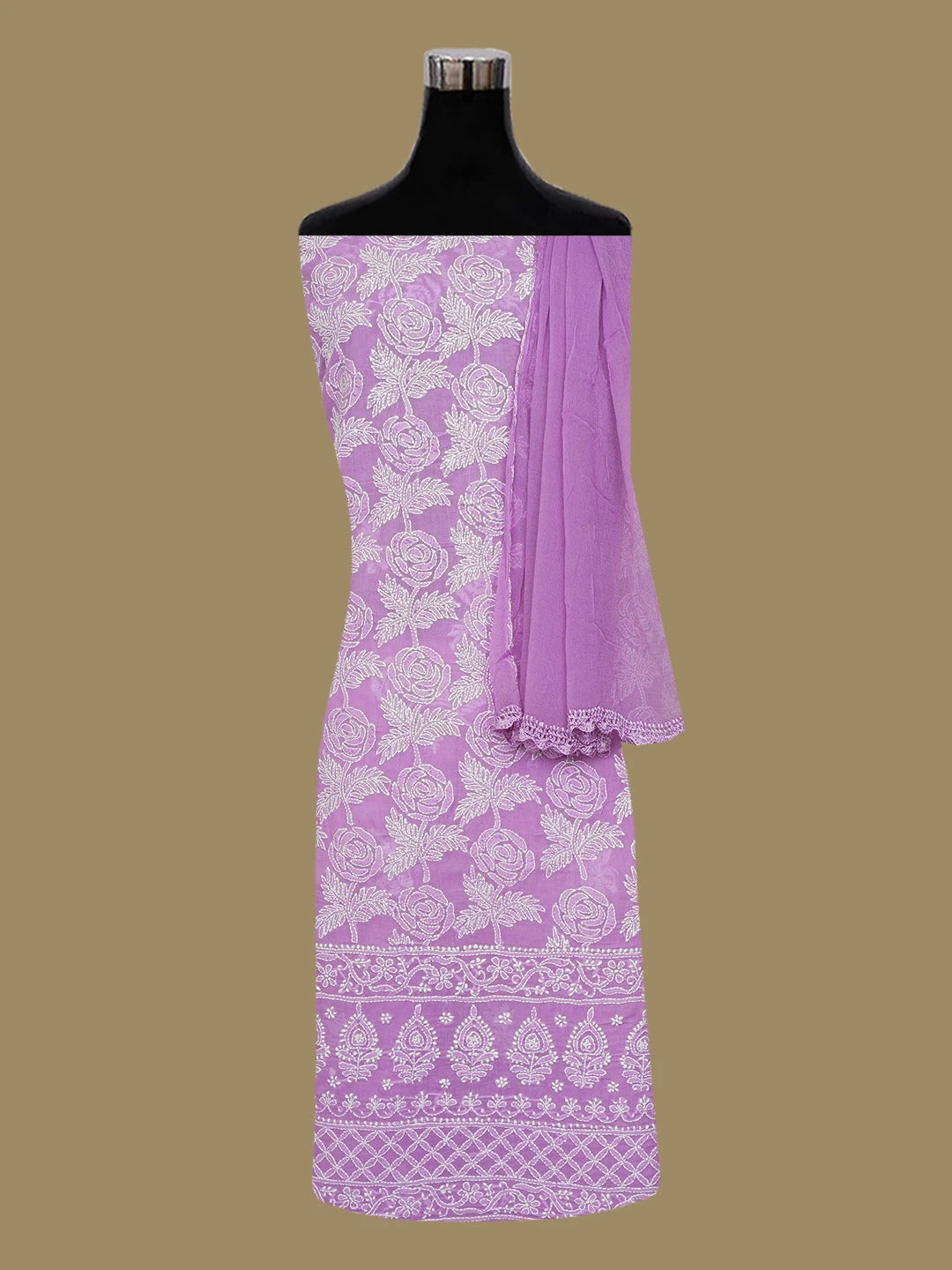 Ada Hand Embroidered Mauve Cotton Lucknowi Chikankari Unstitched Suit Piece 01A459358