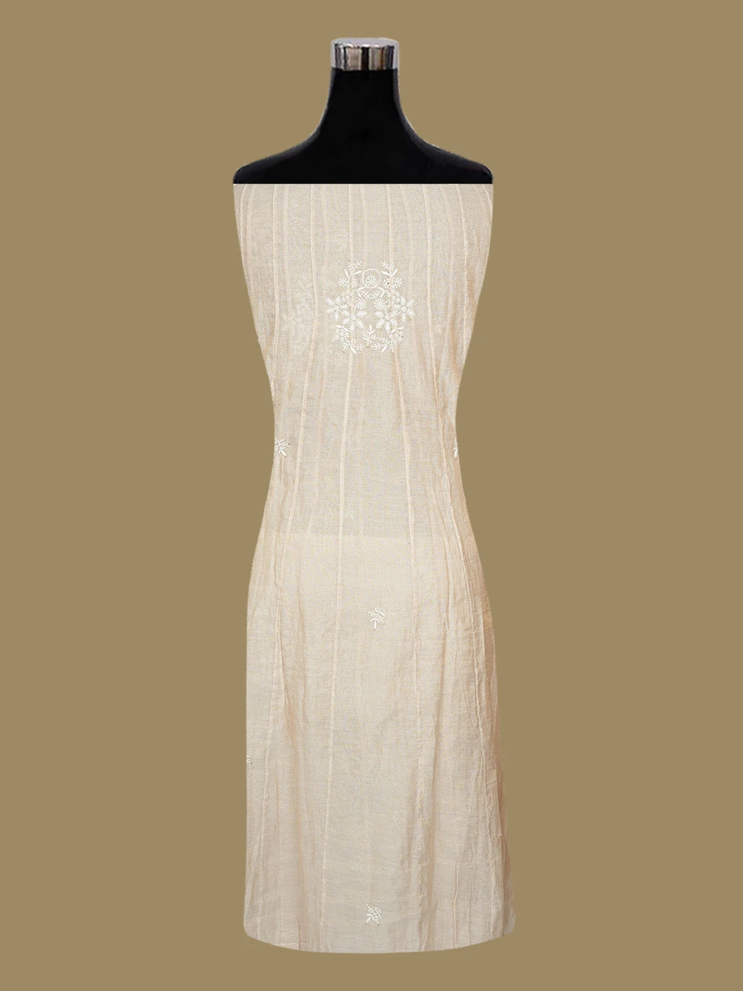 Ada Hand Embroidered Fawn Tissue Lucknowi Chikankari Semi-Stitched Kurta Piece with Muqaish Work 01A397695