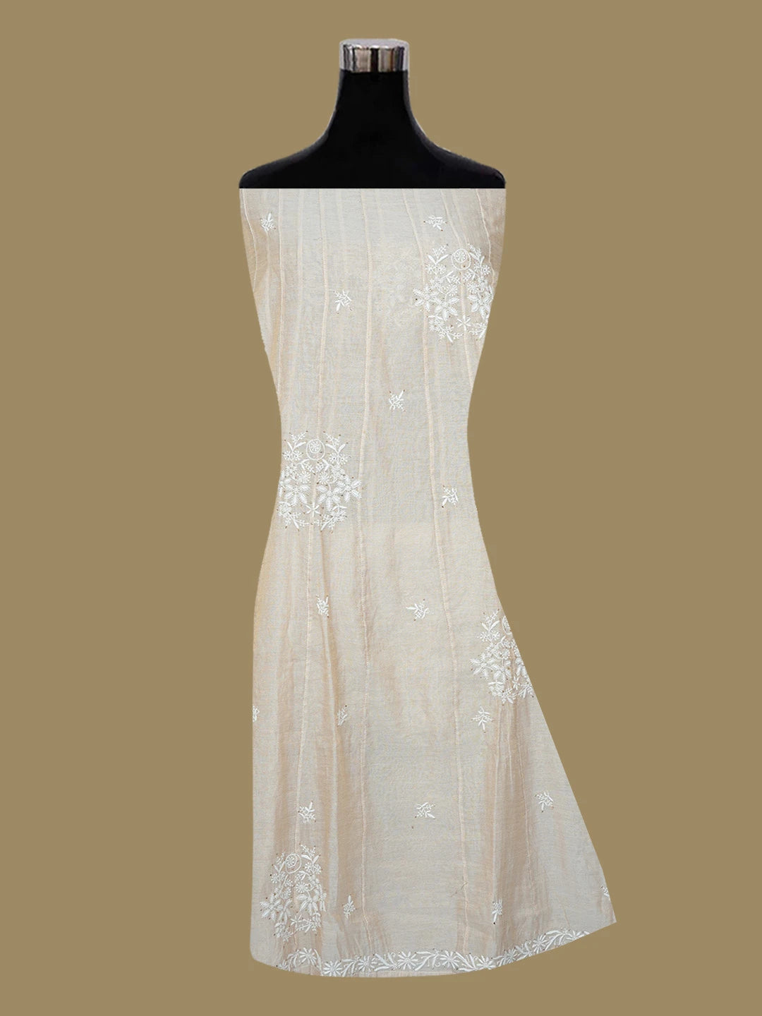 Ada Hand Embroidered Fawn Tissue Lucknowi Chikankari Semi-Stitched Kurta Piece with Muqaish Work 01A397695