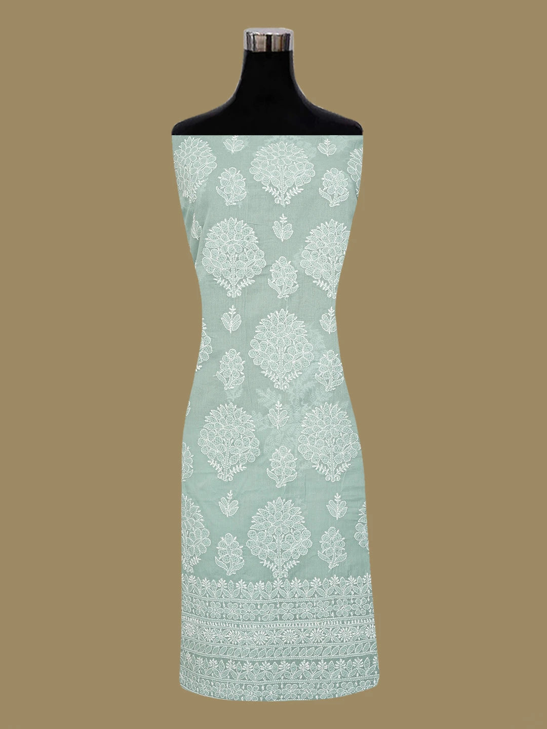 Ada Hand Embroidered Grey Cotton Lucknowi Chikankari Unstitched Suit Piece 01A670950
