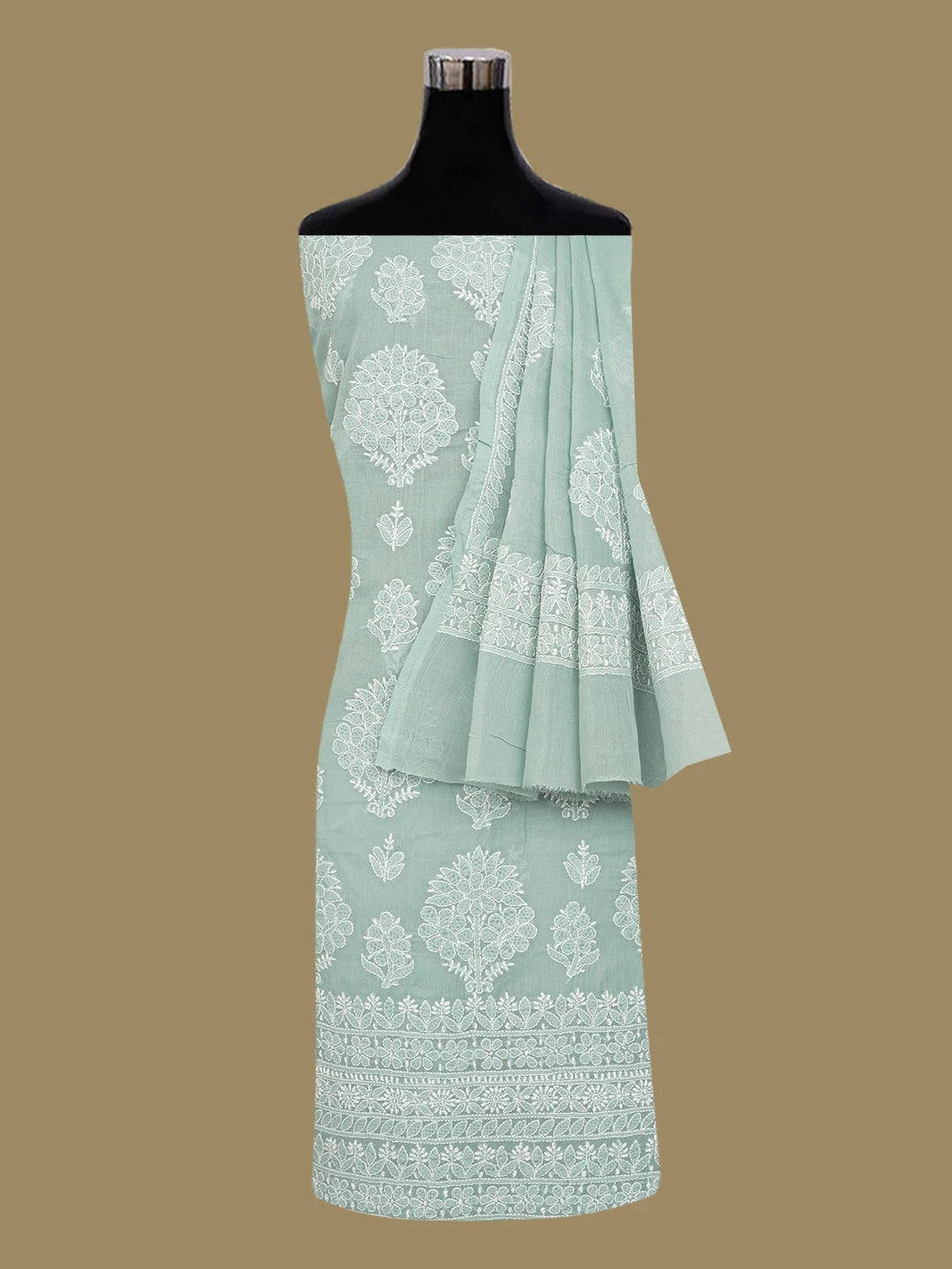 Ada Hand Embroidered Grey Cotton Lucknowi Chikankari Unstitched Suit Piece 01A670950
