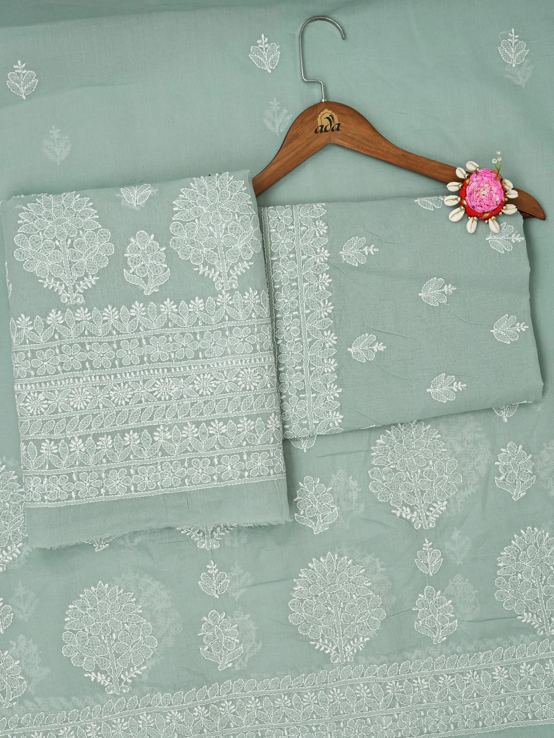 Ada Hand Embroidered Grey Cotton Lucknowi Chikankari Unstitched Suit Piece 01A670950
