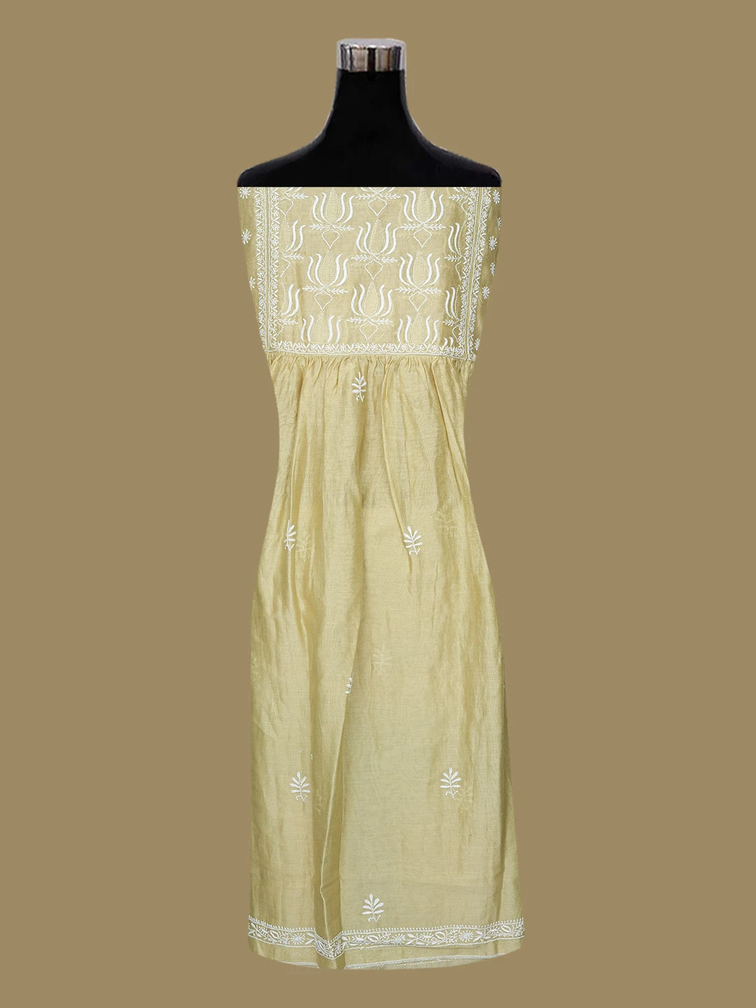 Ada Hand Embroidered Mehndi Green Chanderi Lucknowi Chikankari Semi-Stitched Kurta Piece 01A122421