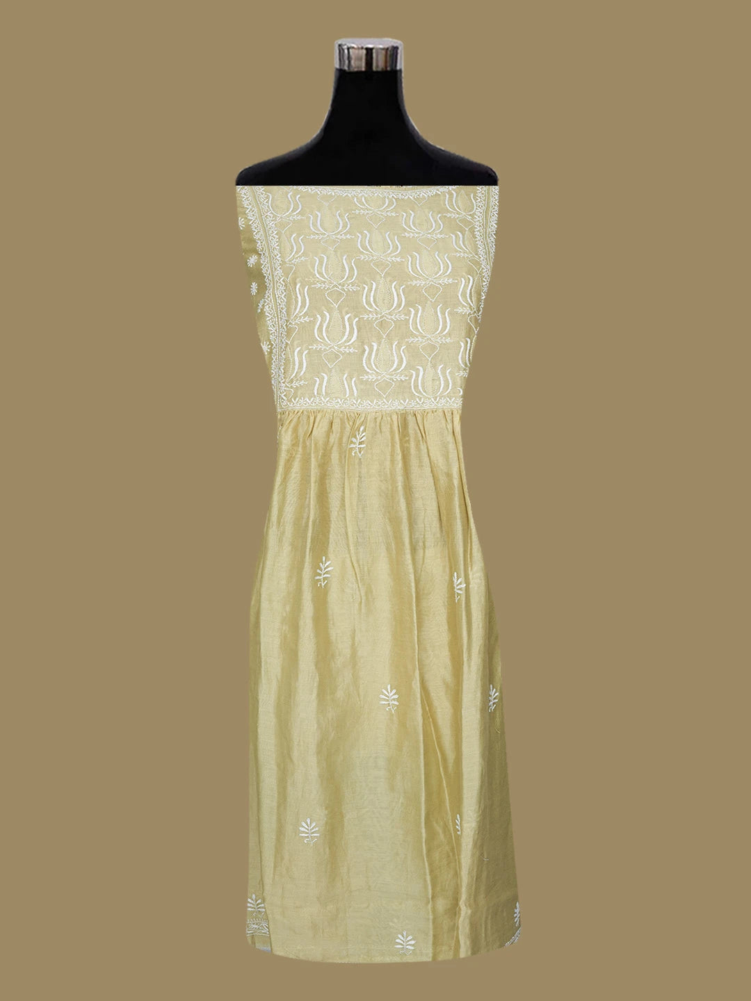 Ada Hand Embroidered Mehndi Green Chanderi Lucknowi Chikankari Semi-Stitched Kurta Piece 01A122421