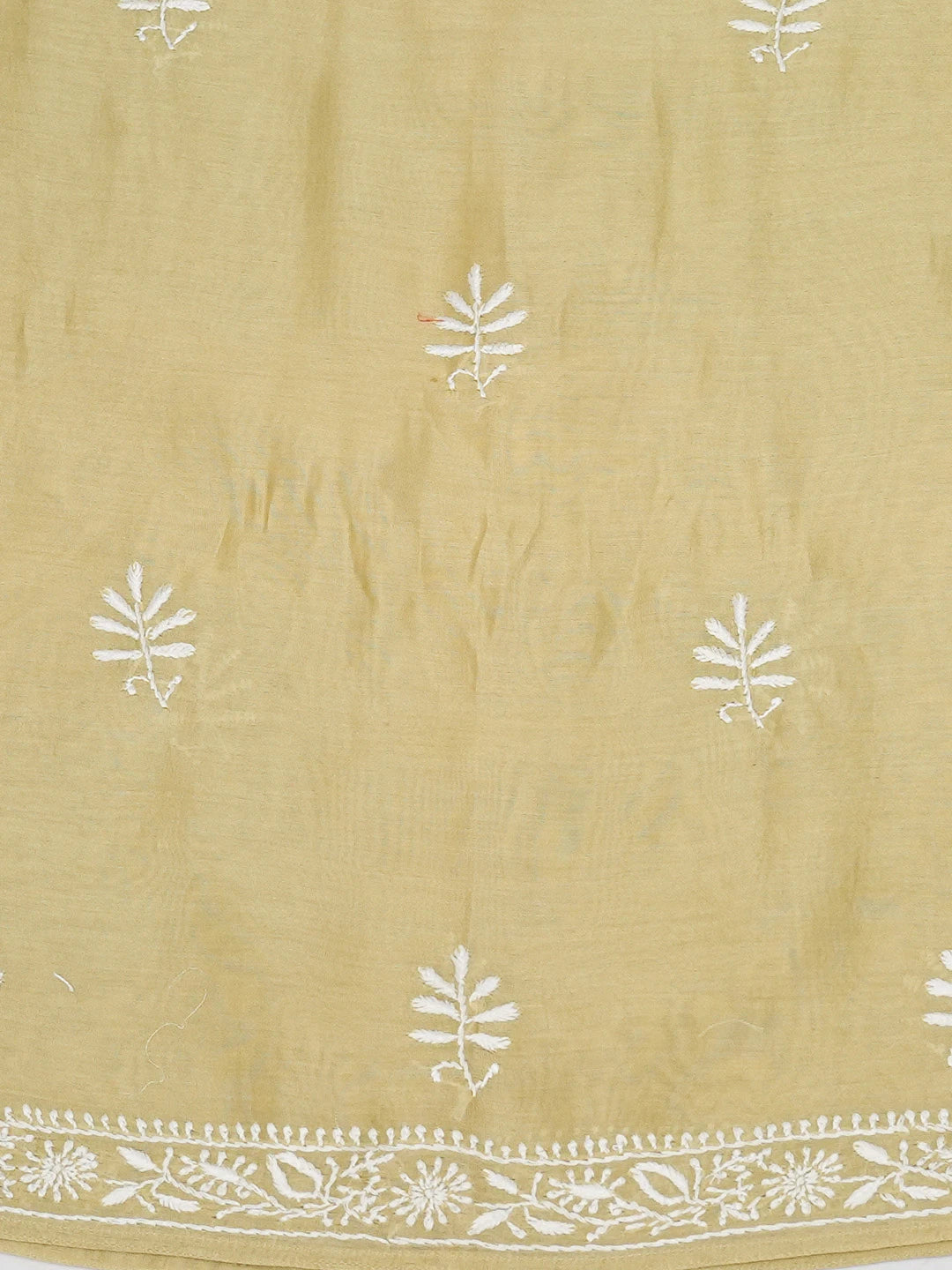 Ada Hand Embroidered Mehndi Green Chanderi Lucknowi Chikankari Semi-Stitched Kurta Piece 01A122421