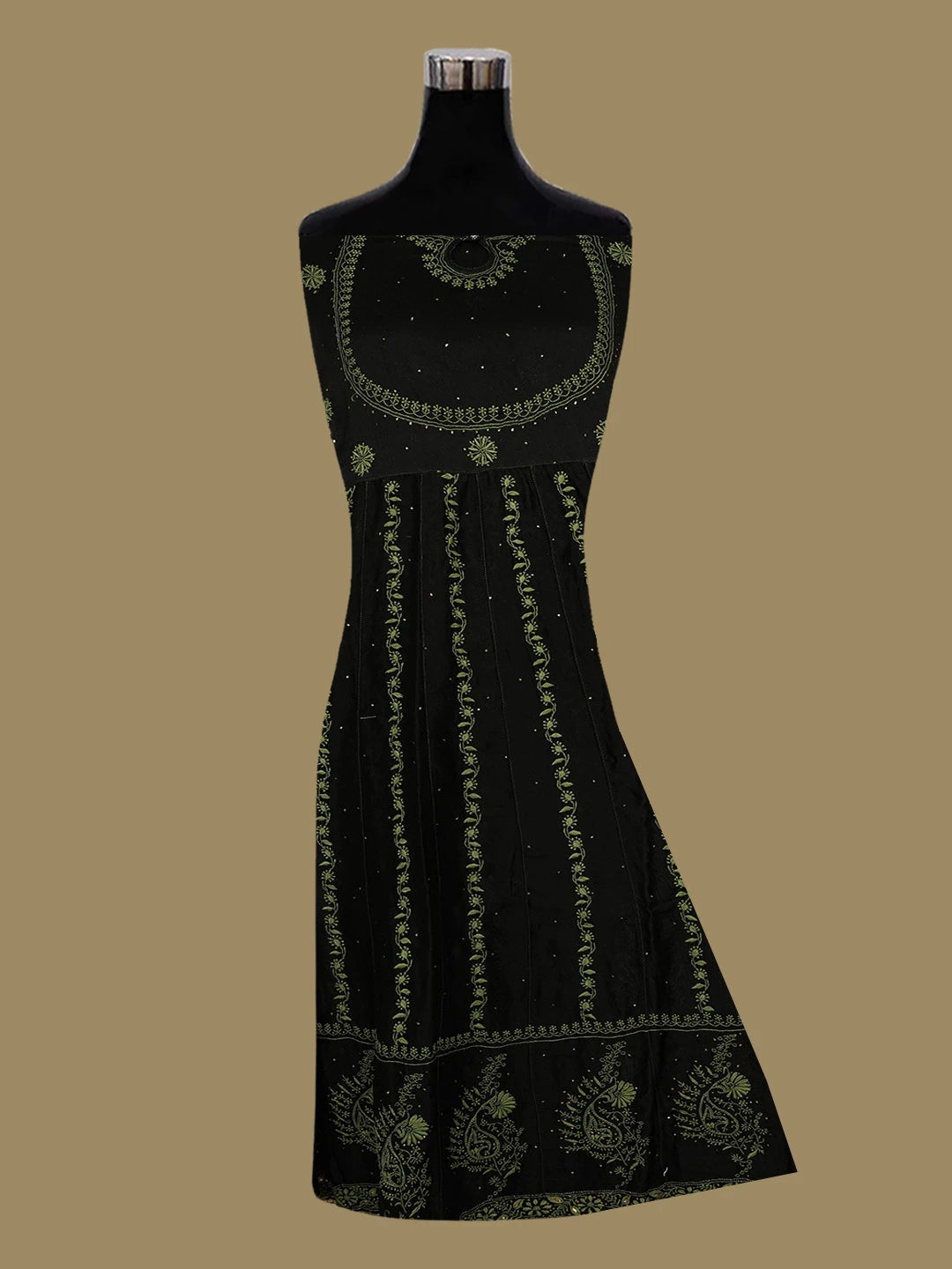 Ada Hand Embroidered Black Chanderi Lucknowi Chikankari Semi-Stitched Kurta Piece with Muqaish Work 01A174969